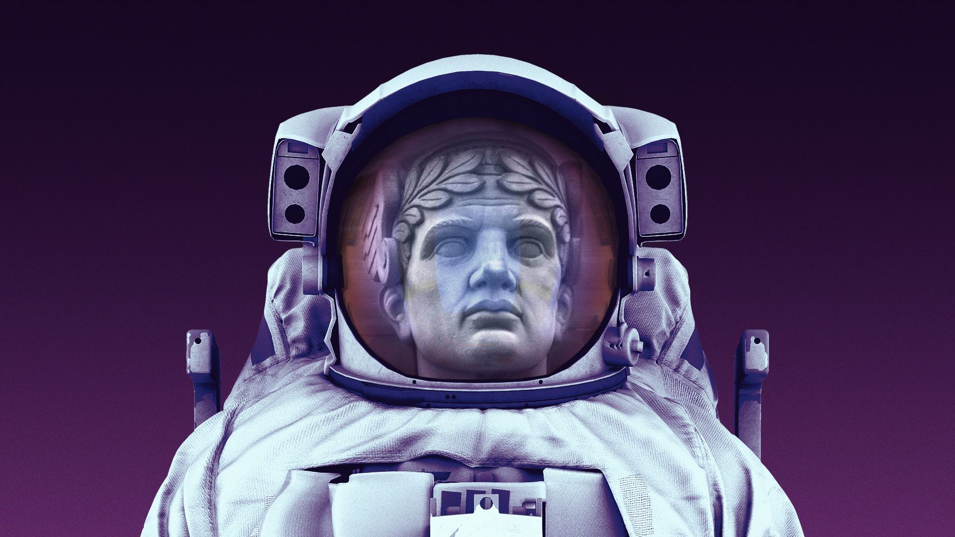Illustration of Cleveland's Guardians of Traffic statue wearing an astronaut suit.
