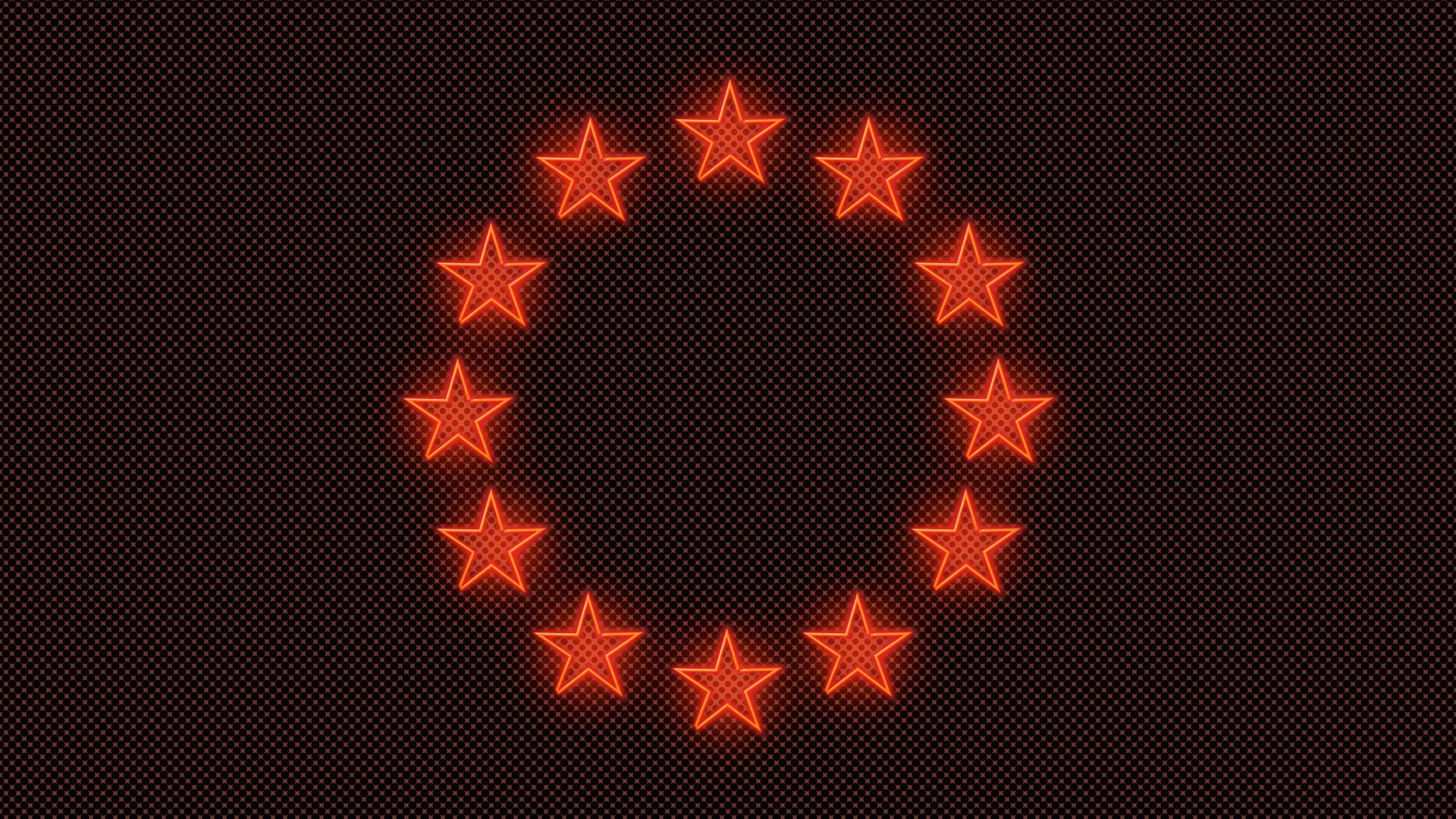 Illustration of the EU flag made of red neon stars indicating danger. 