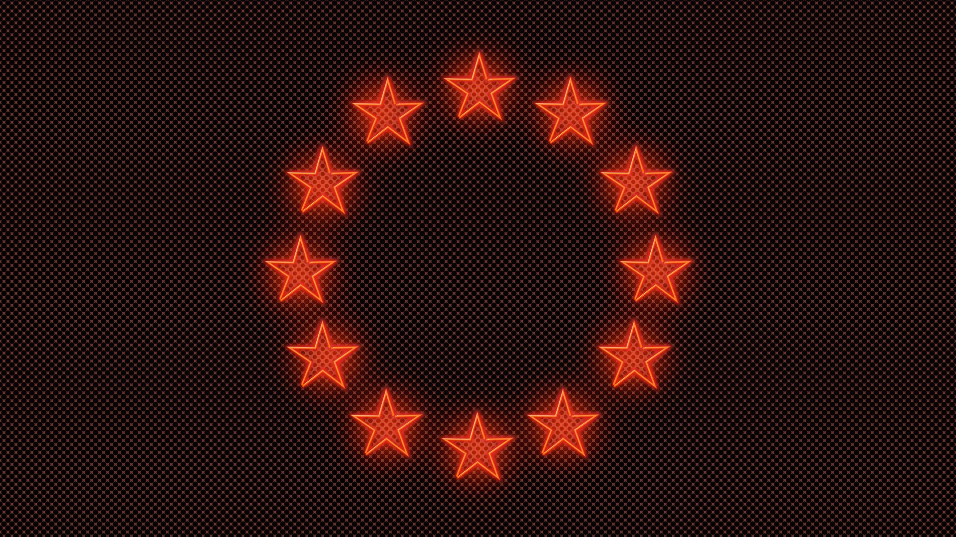 Illustration of the EU flag made of red neon stars indicating danger.