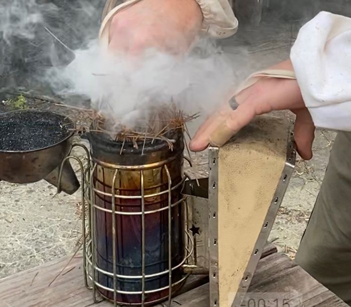 Hive smoker to help calm the bees at Cloister