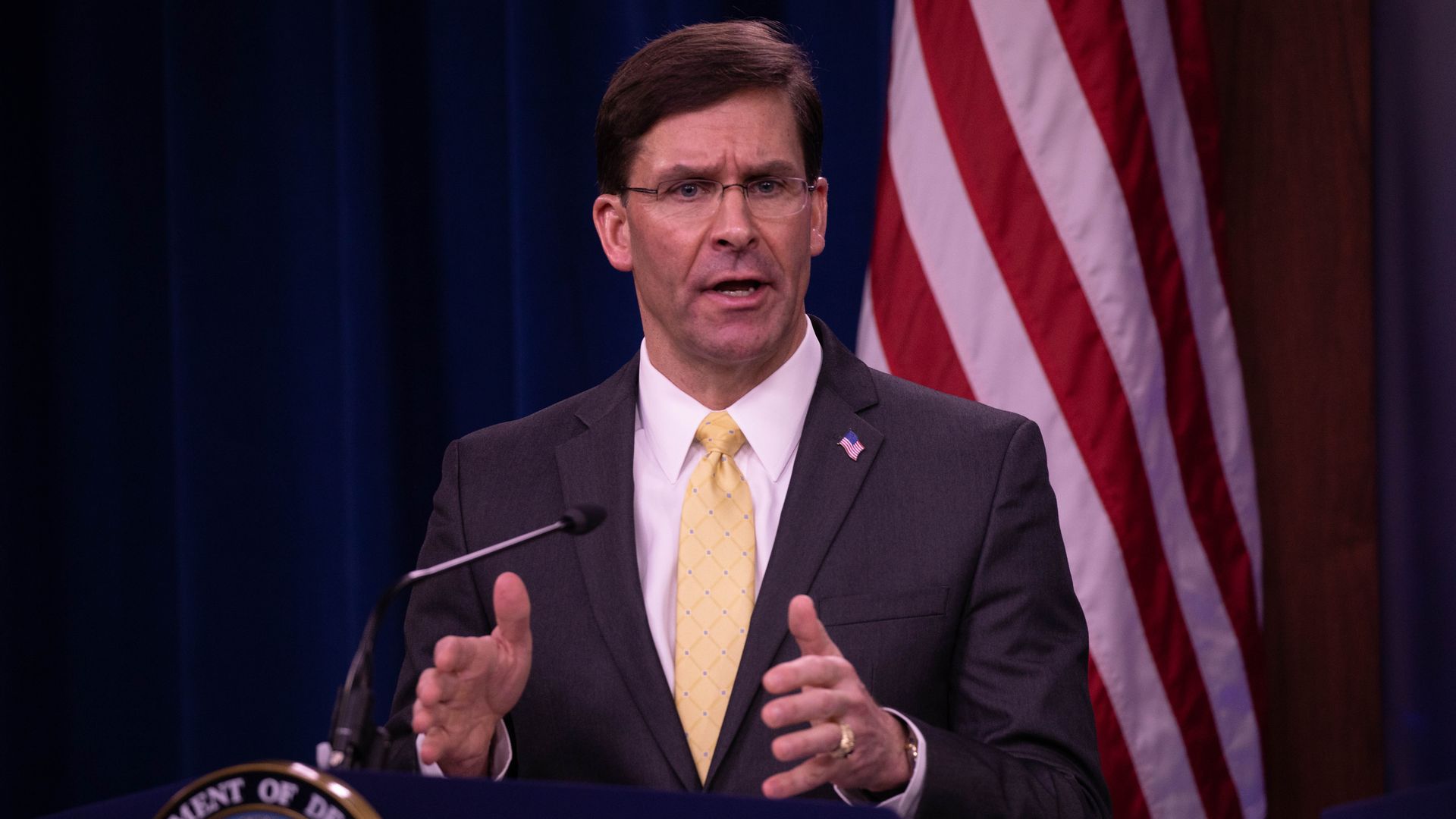 Secretary of Defense Mark Esper during a press conference