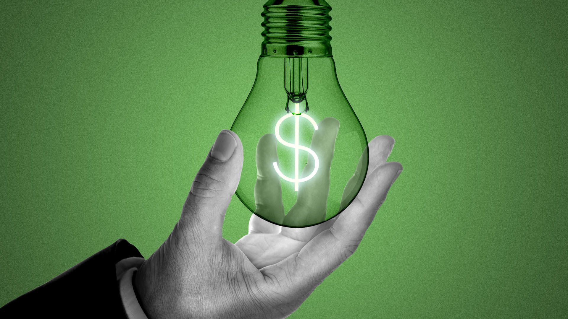An illustration of a hand holding a lightbulb.