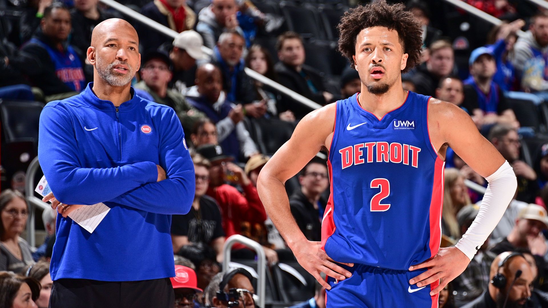 Pistons Cade Cunningham and head coach Monty Williams