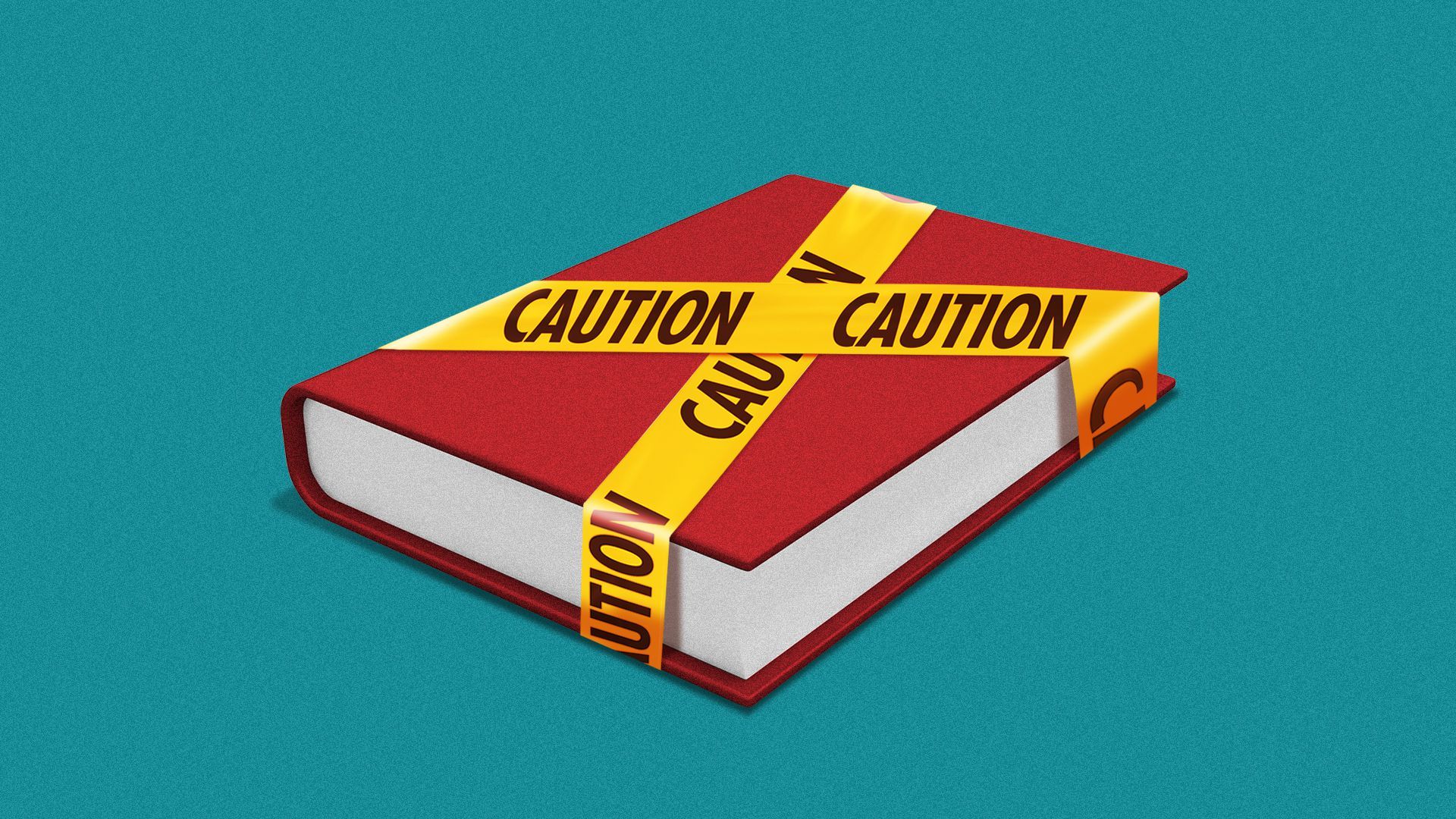 Illustration of a book wrapped in caution tape