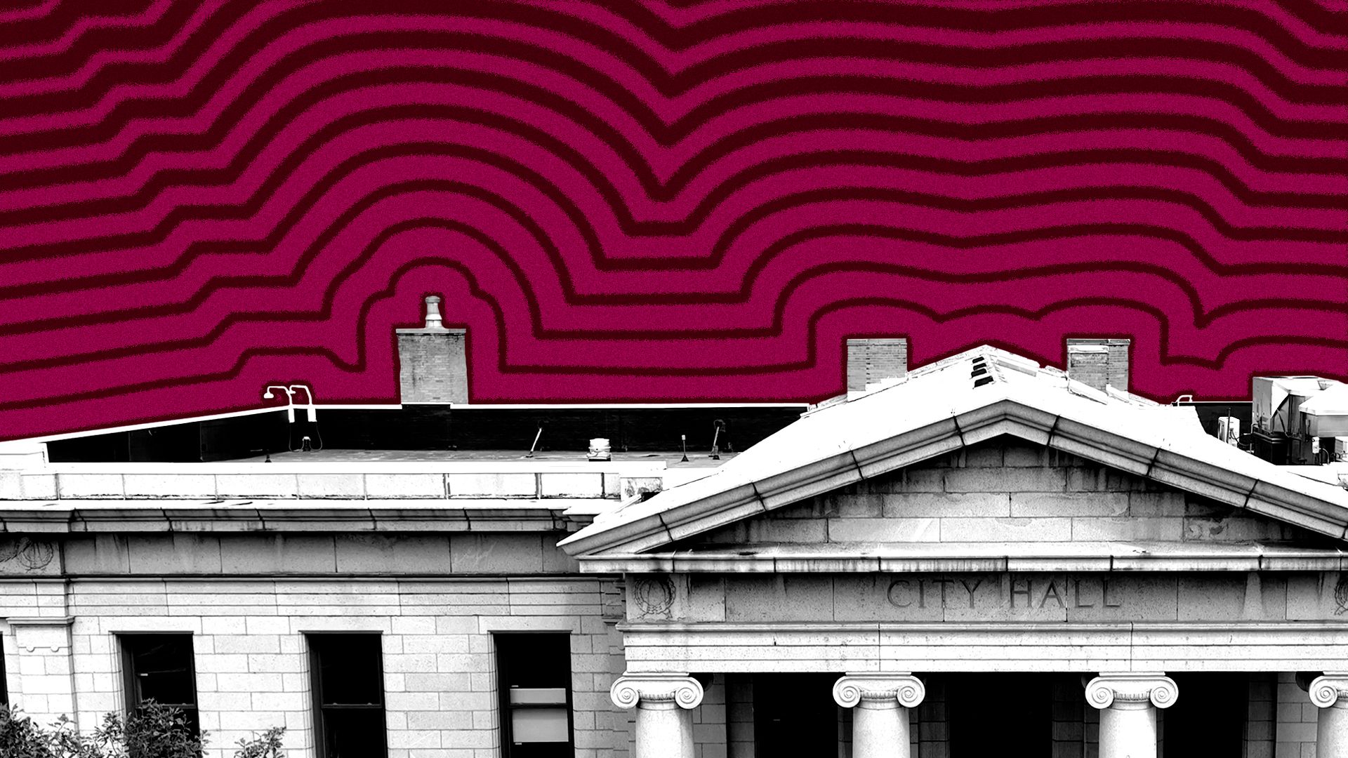 Illustration of Colorado Springs City Hall with lines radiating from it.