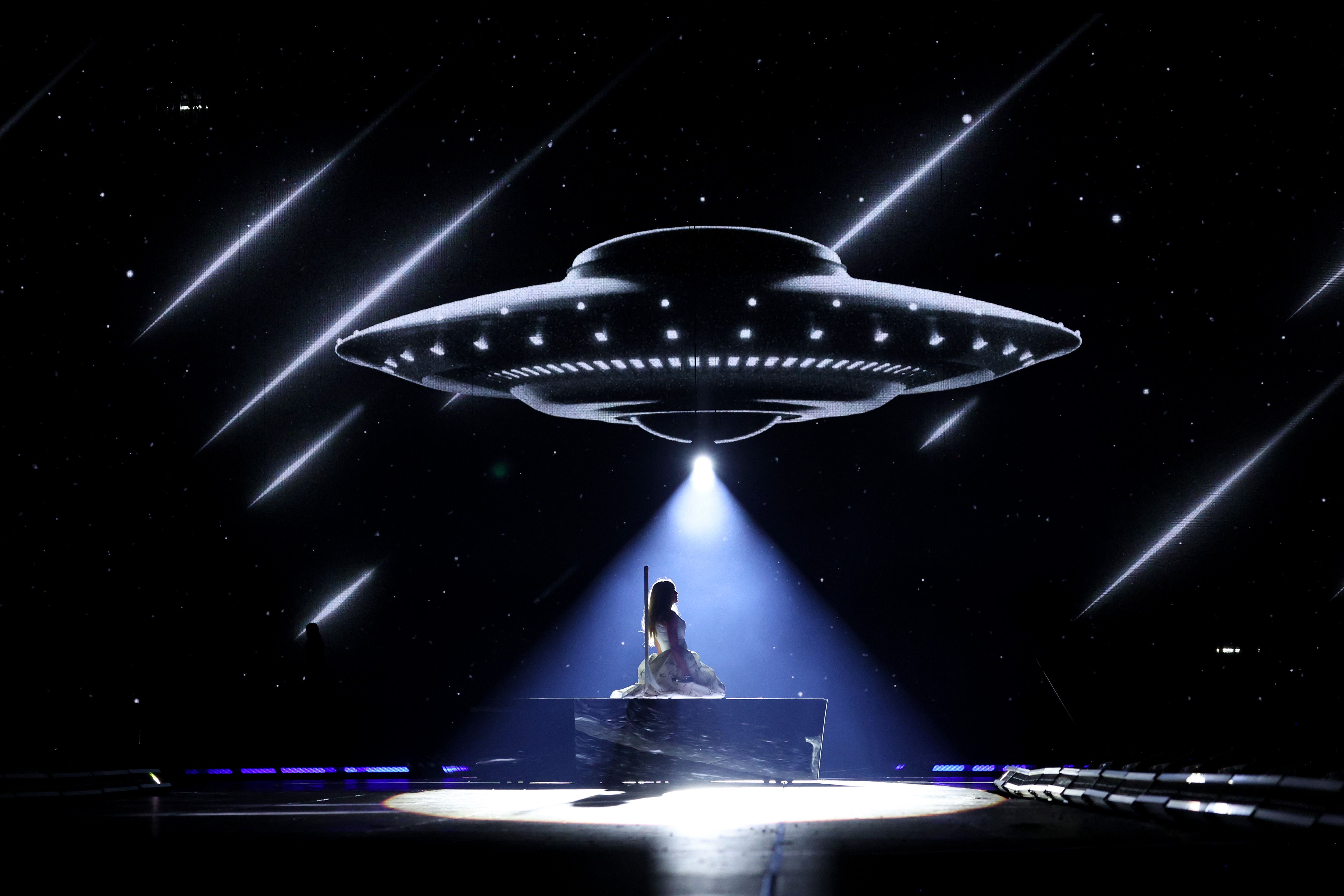 Taylor Swift performs onstage during "Taylor Swift | The Eras Tour" at Lucas Oil Stadium