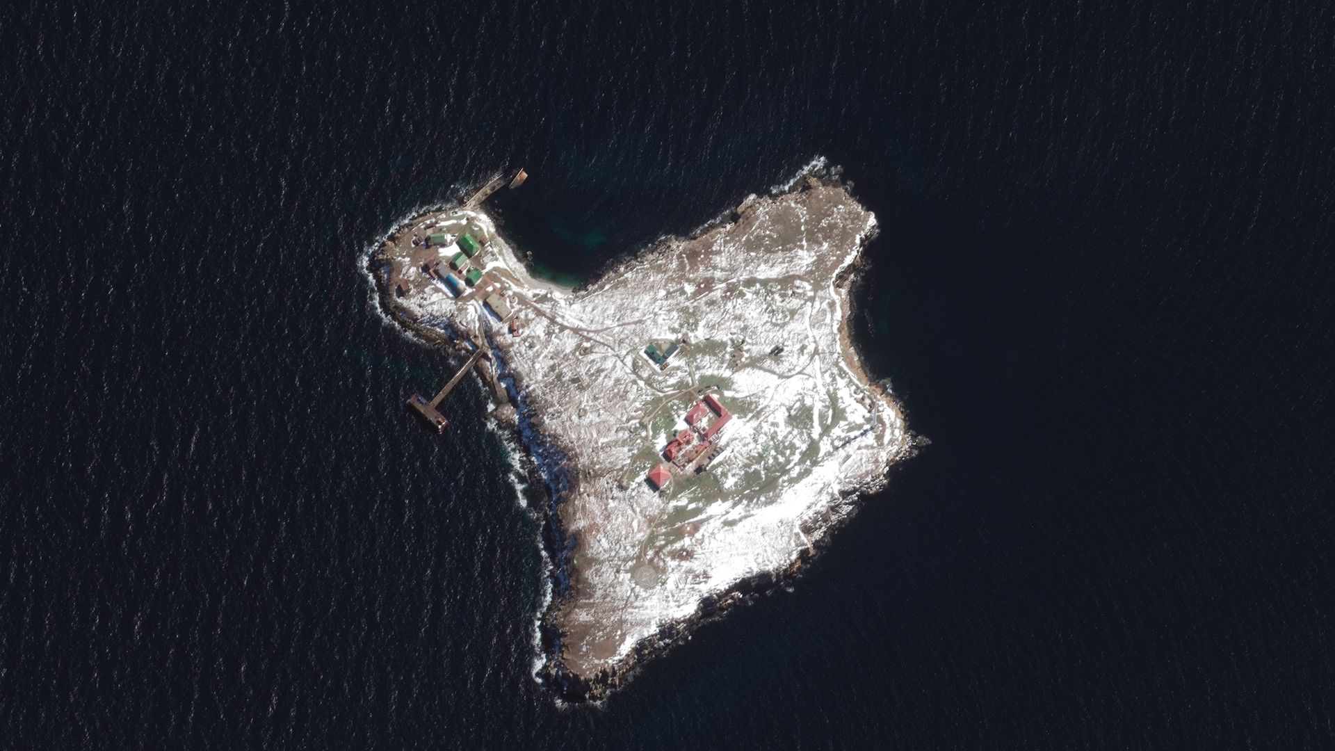 A satellite image of Snake Island in the Black Sea captured by Maxar Technologies after Russia's invasion on March 13.