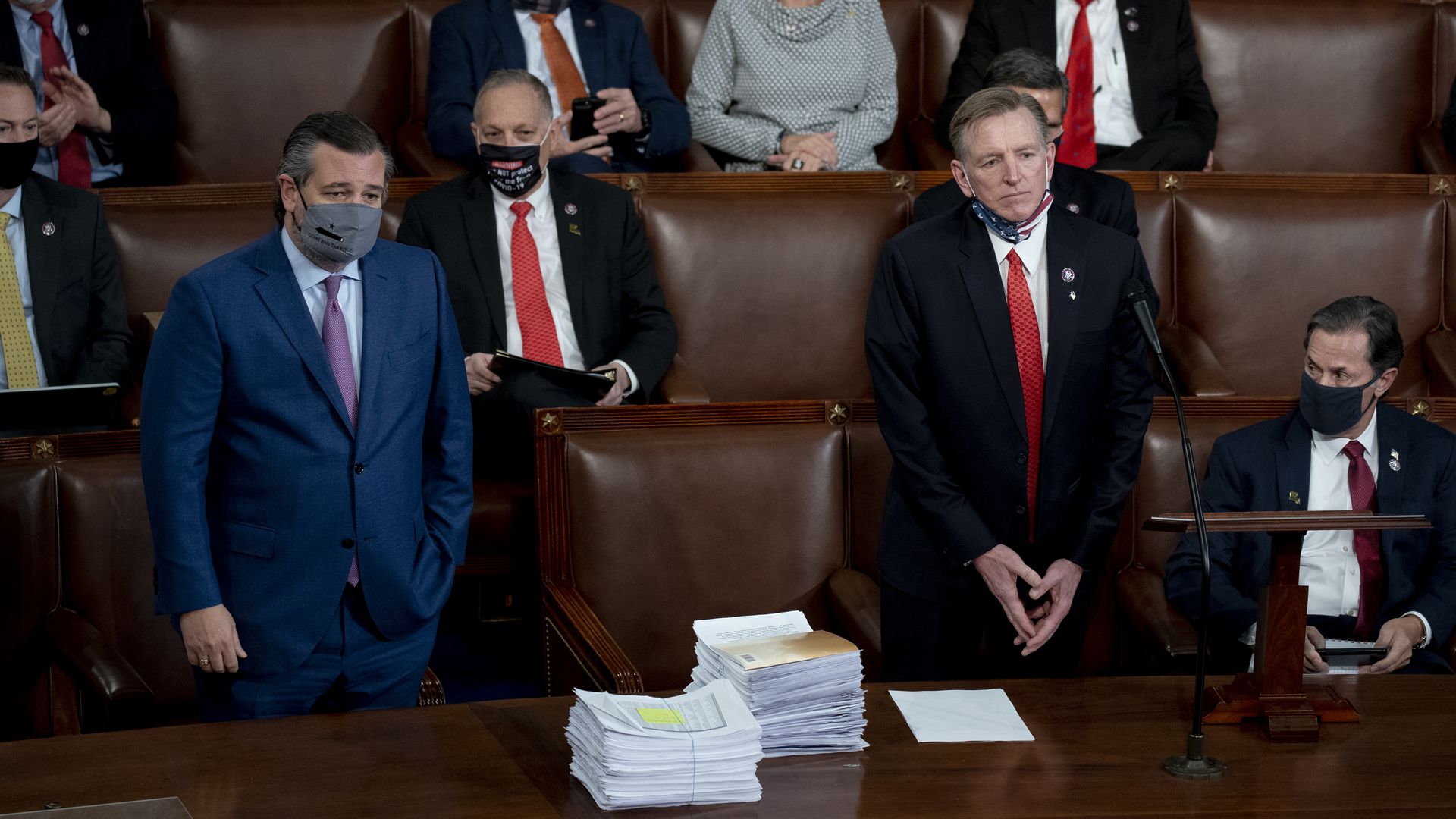 Sen. Ted Cruz and Rep. Paul Gosar are seen objecting to the certification of Arizona' Electoral College votes on Jan. 6, 2021.