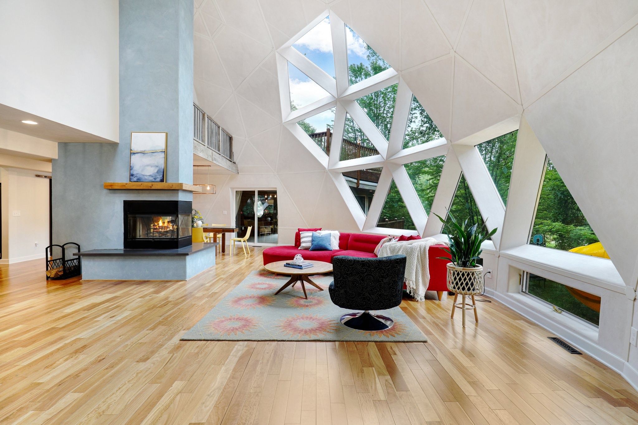 living room area in dome home