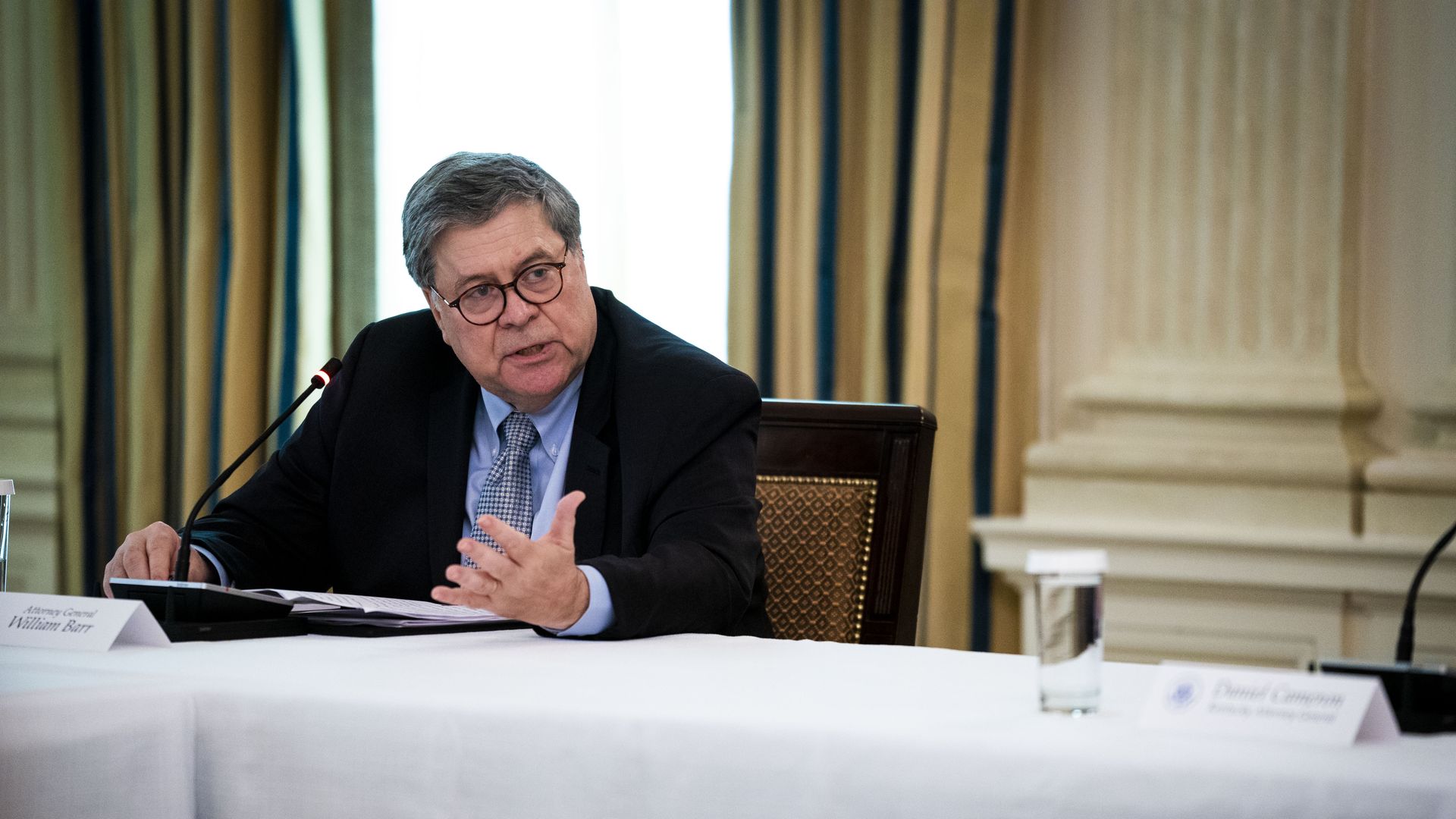 Attorney General Bill Barr speaks at a roundtable with law enforcement officials at the White House