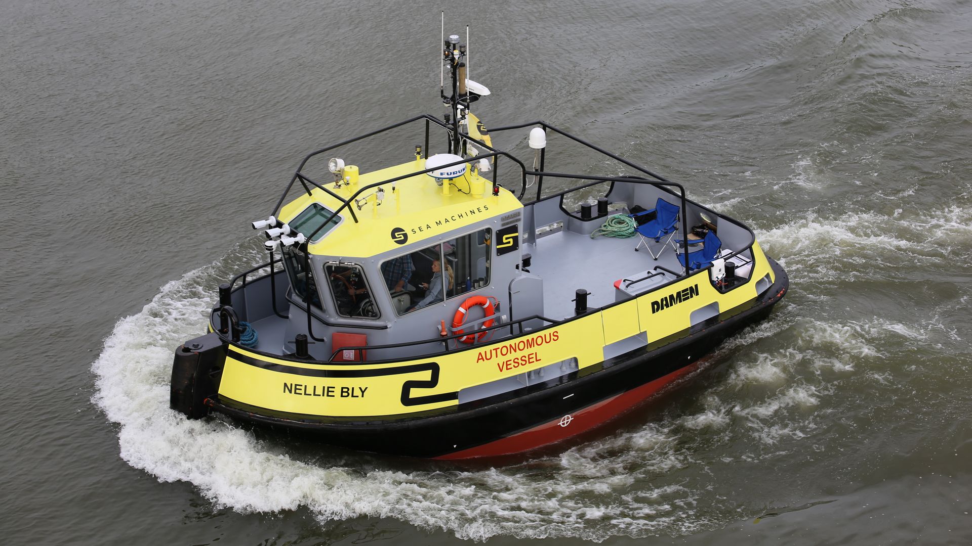 The Nellie Bly, an autonomous tugboat that's making a long-haul mission around Denmark