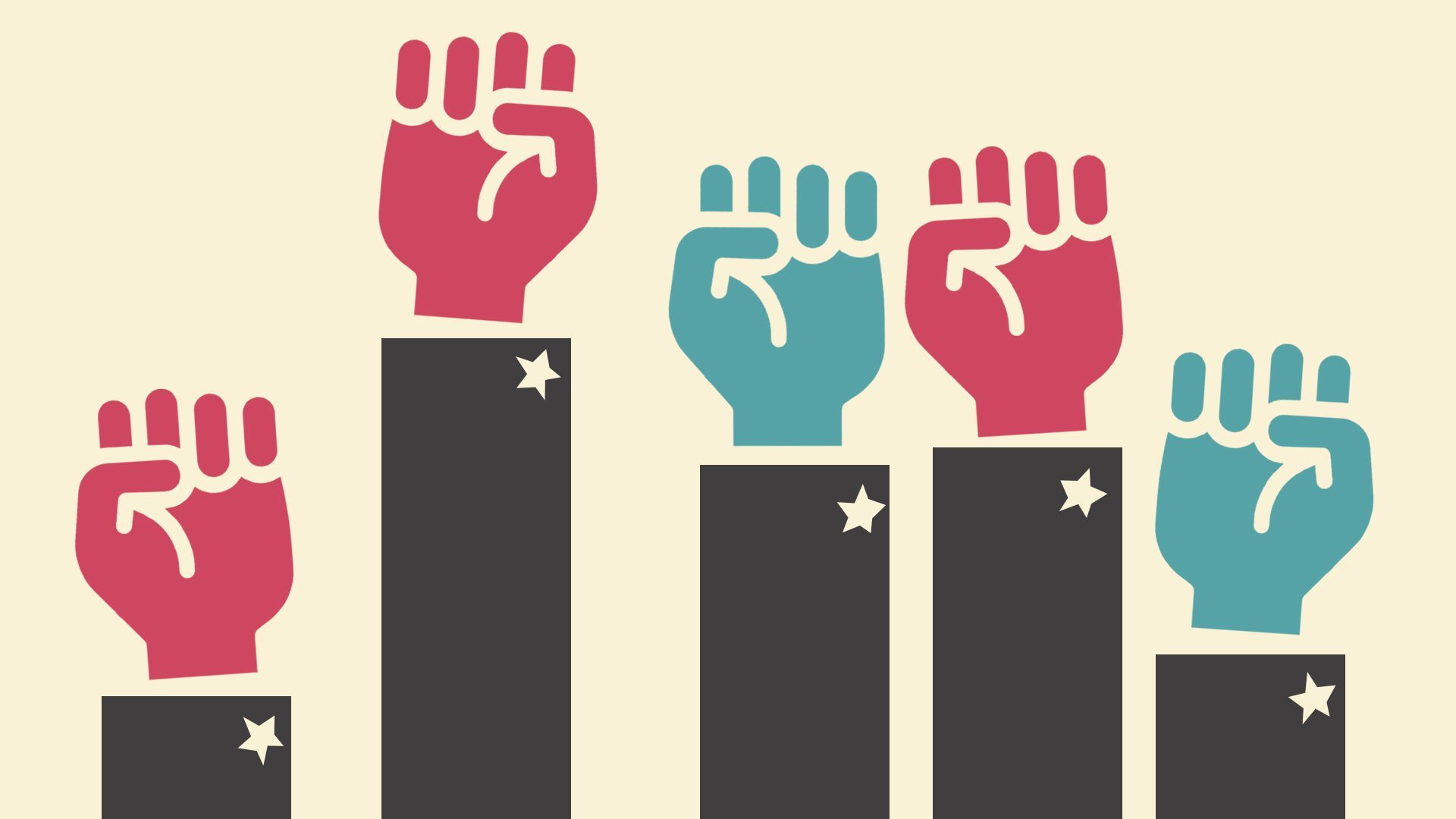 Illustration of hands in suits making fists