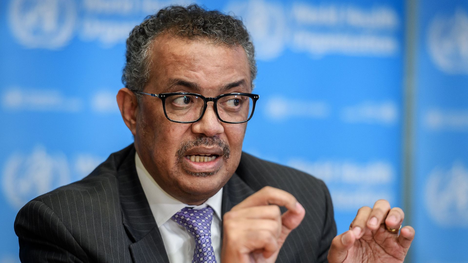 World Health Organization (WHO) Director-General Tedros Adhanom Ghebreyesus speaks during a daily press briefing on COVID-19 virus at the WHO headquaters in Geneva on March 9,