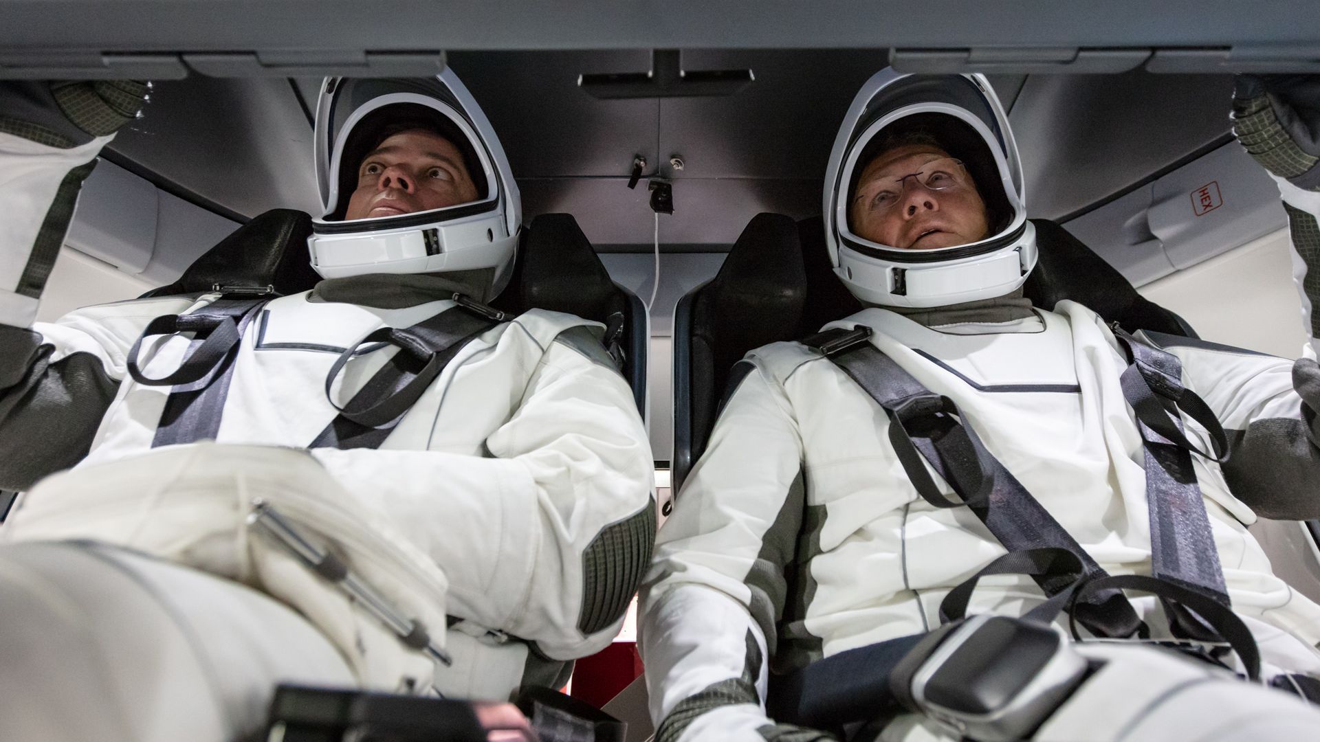 NASA astronauts Doug Hurley and Bob Behnken in SpaceX's Crew Dragon