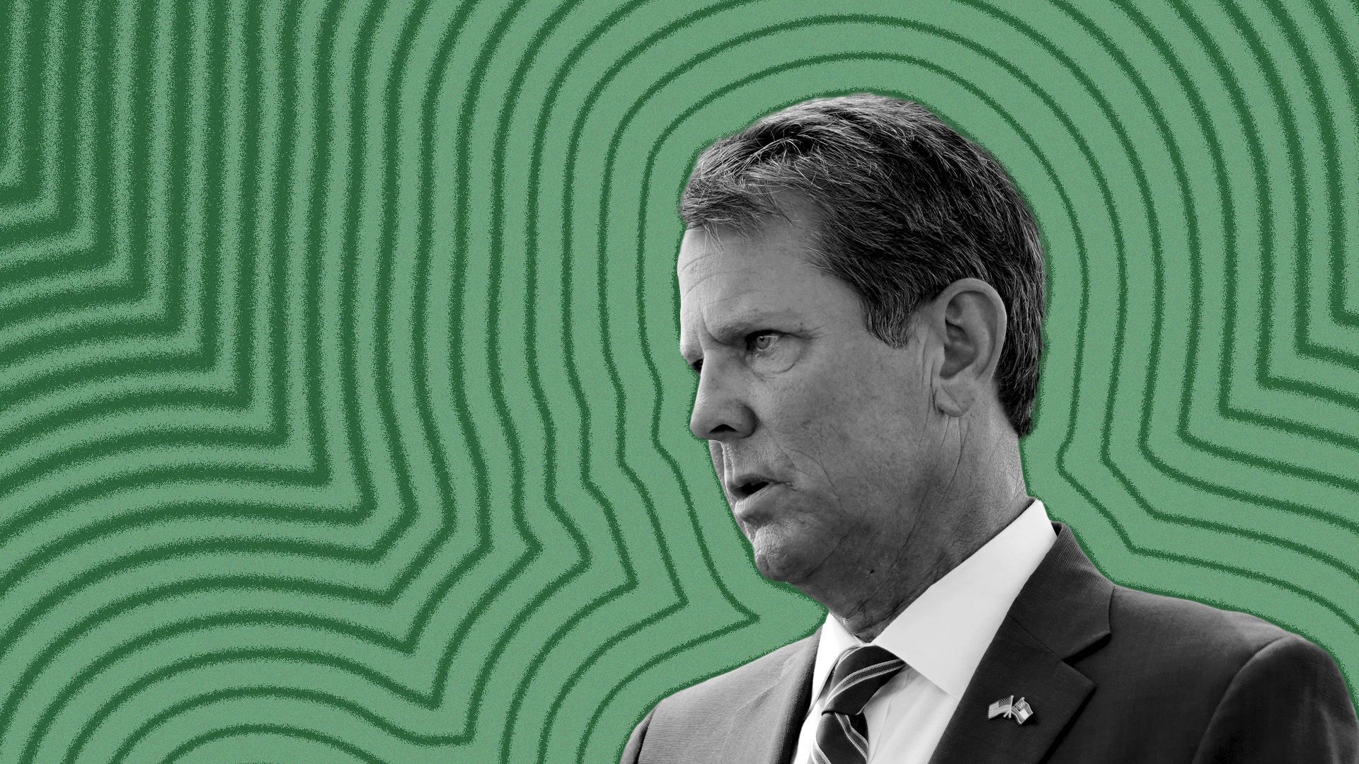 Photo illustration of Georgia Governor Brian Kemp with lines radiating from him.