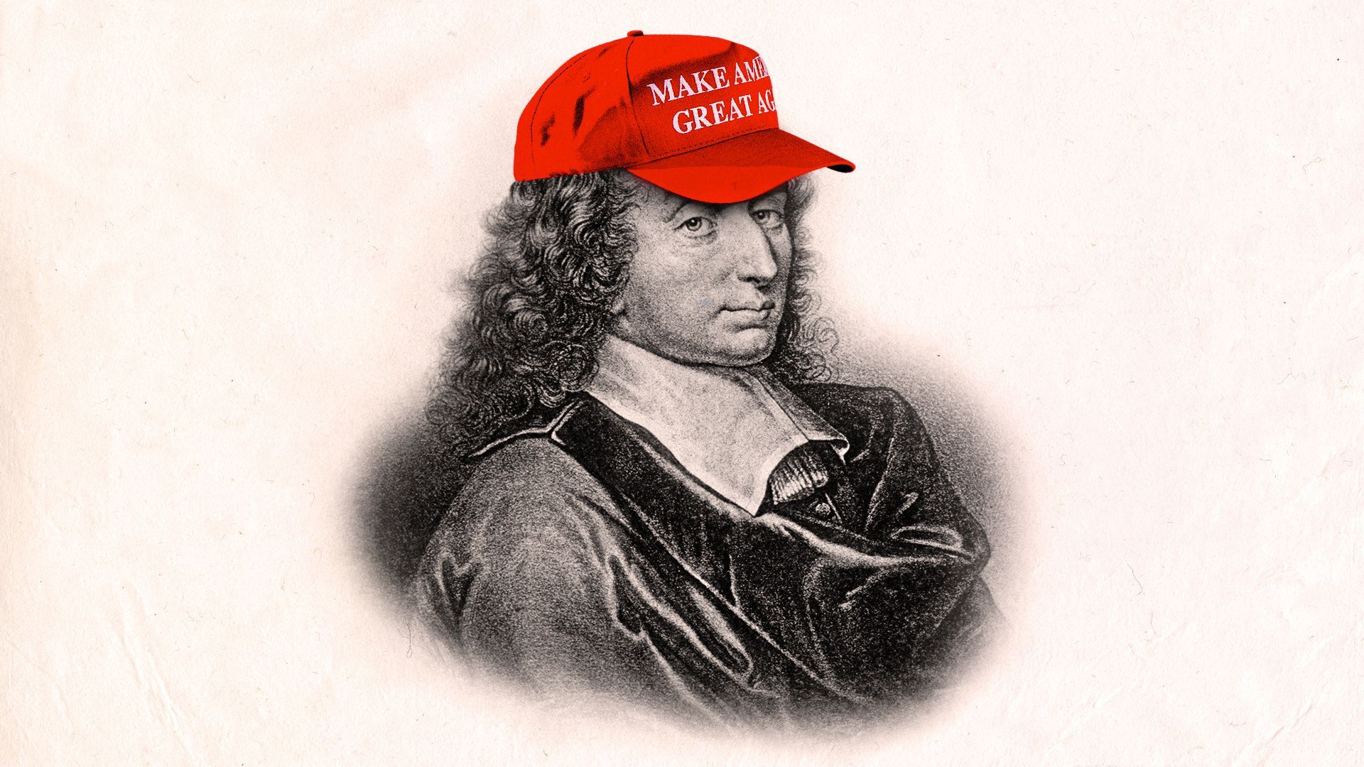 Illustration of Blaise Pascal wearing a red MAGA hat. 