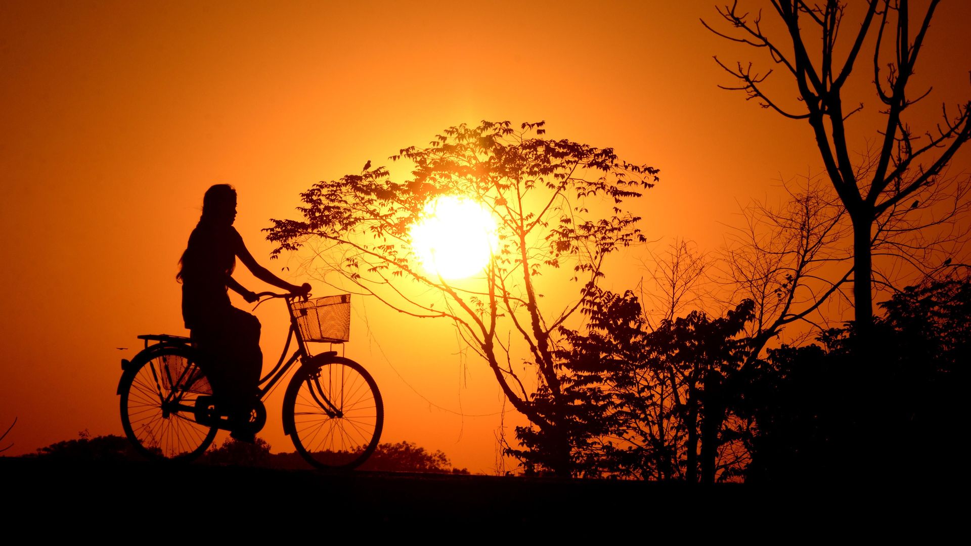 girl on bicycle at sunset