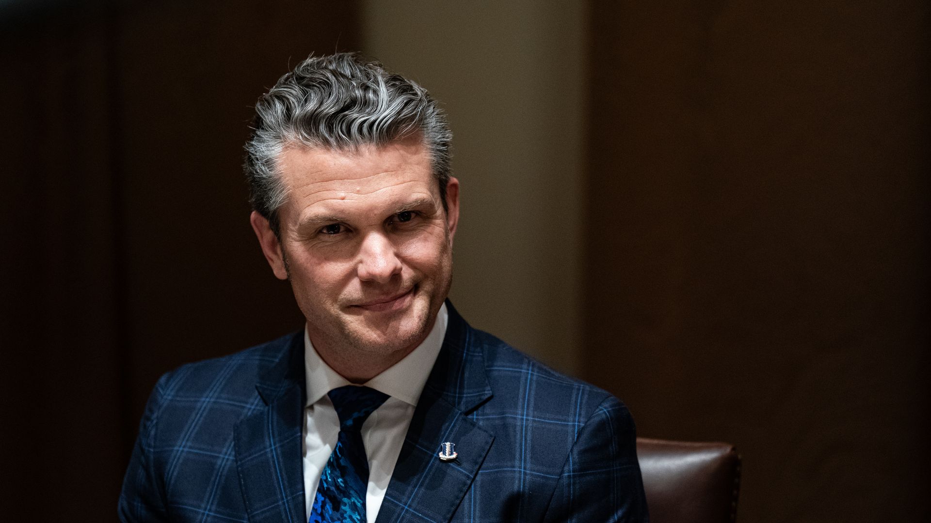 Pete Hegseth, US secretary of defense, during a lunch with US President Donald Trump and Jonas Gahr Store, Norway's prime minister, not pictured, in the cabinet room of the White House in Washington, DC, US, on Thursday, April 24, 2025. The meeting is expected to cover security policy and the war in