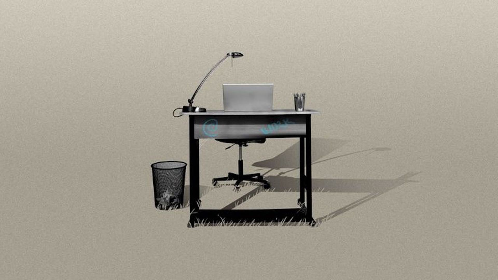 Illustration of an empty, abandoned desk.