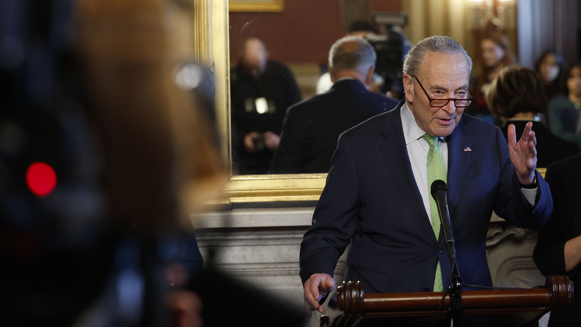 U.S. Senate Minority Leader Chuck Schumer (D-NY) speaks during a news conference on drug price negotiations with Medicare at the U.S. Capitol on January 22, 2025, in Washington, DC.