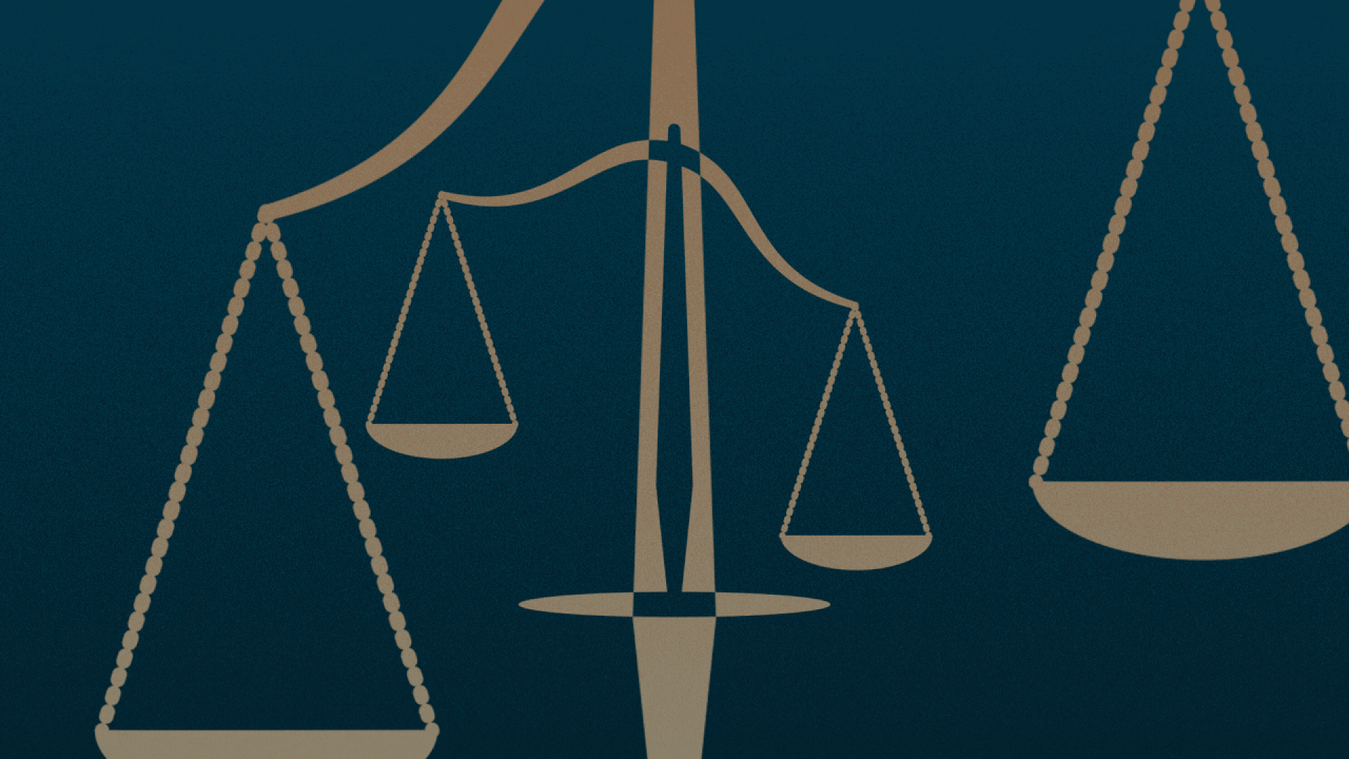 Illustration of two scales of justice, one large and one small, tilting in opposite directions.