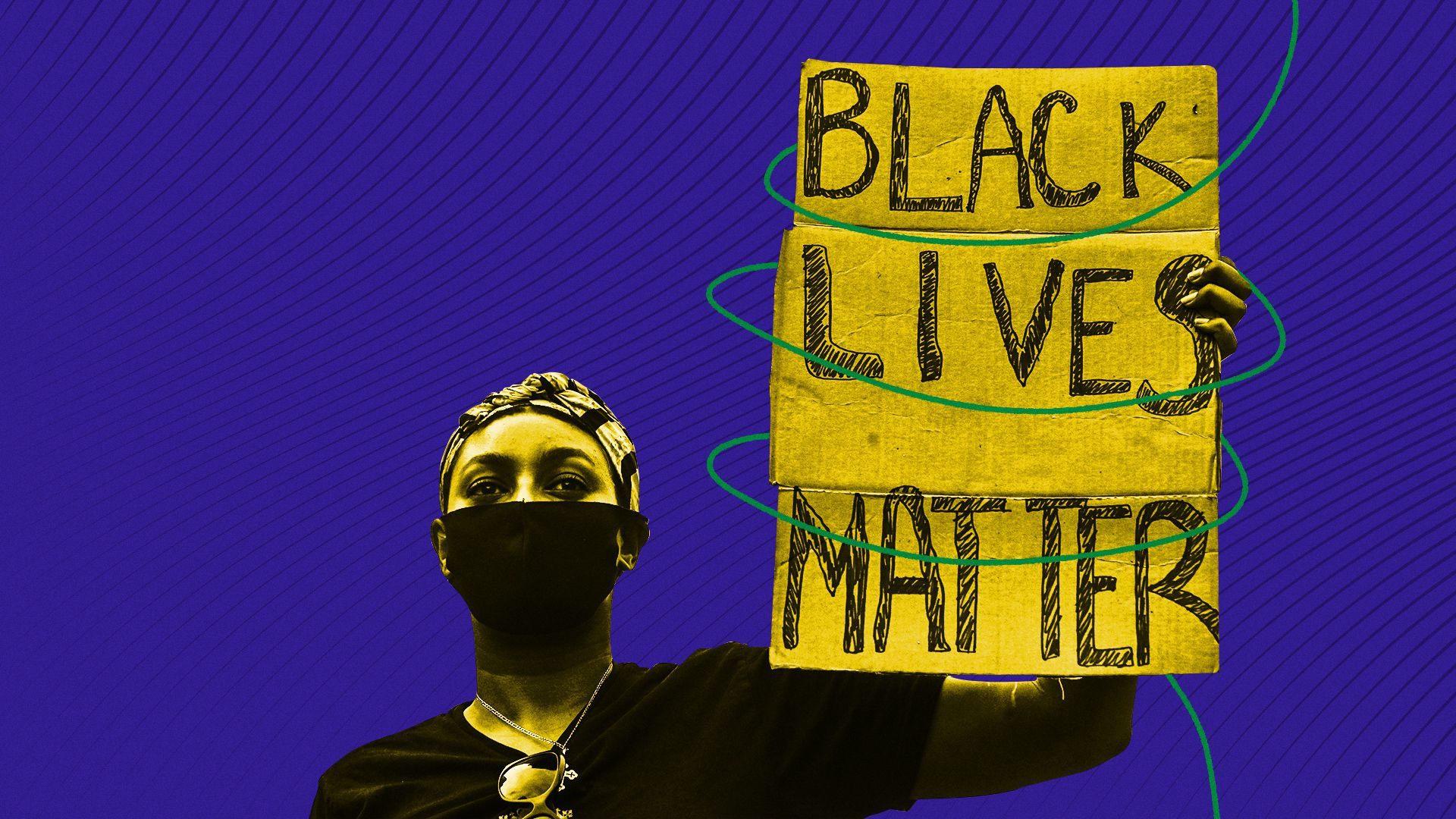 Photo illustration of a protester holding a sign that says, "Black Lives Matter."