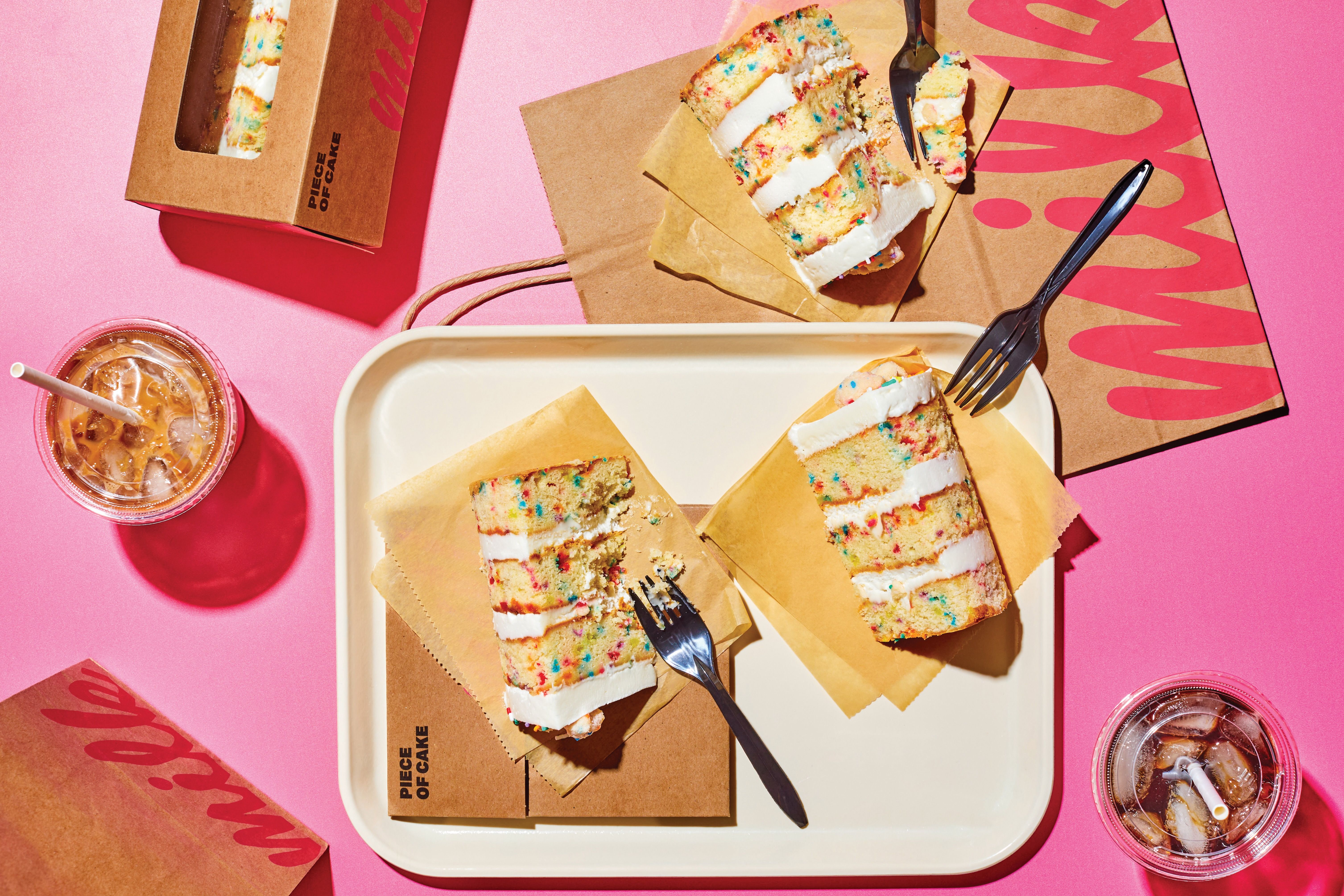 cakes on a pink background