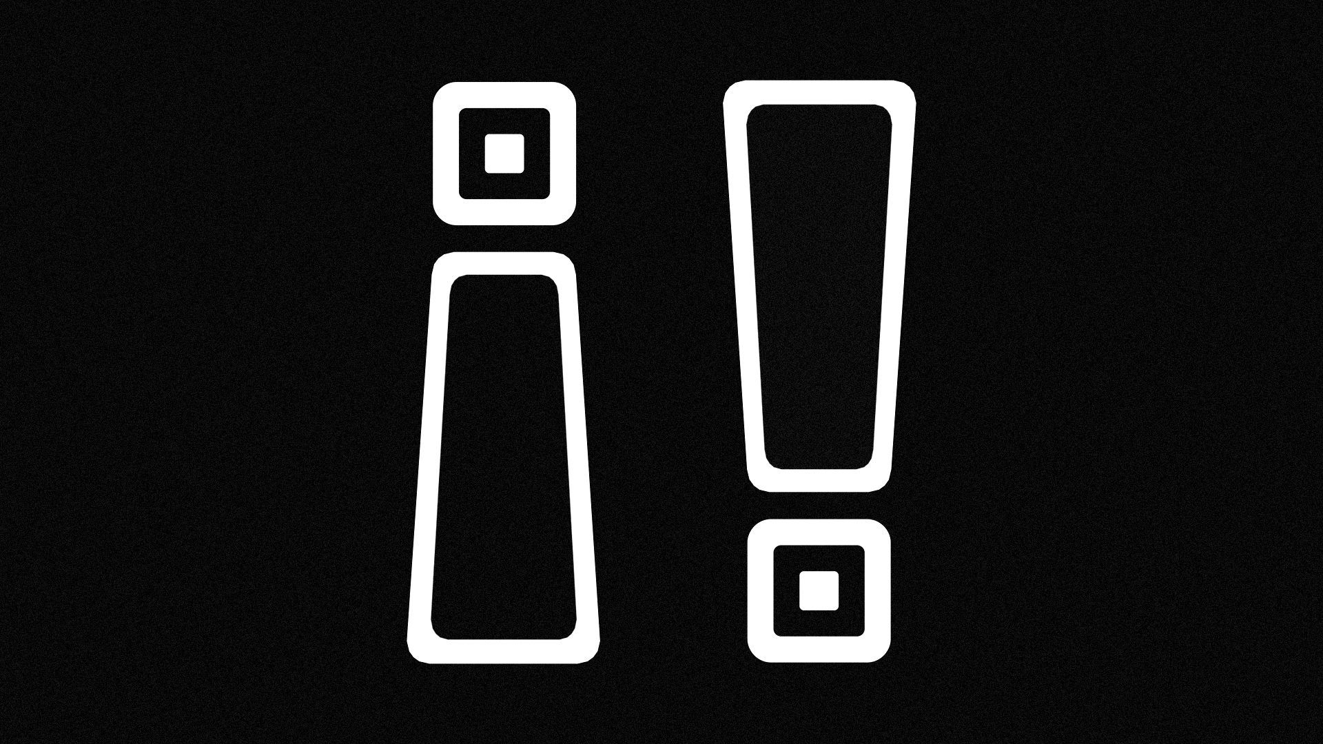 Illustration of a pair of exclamation points, one inverted, both using Square's logo as the dots.