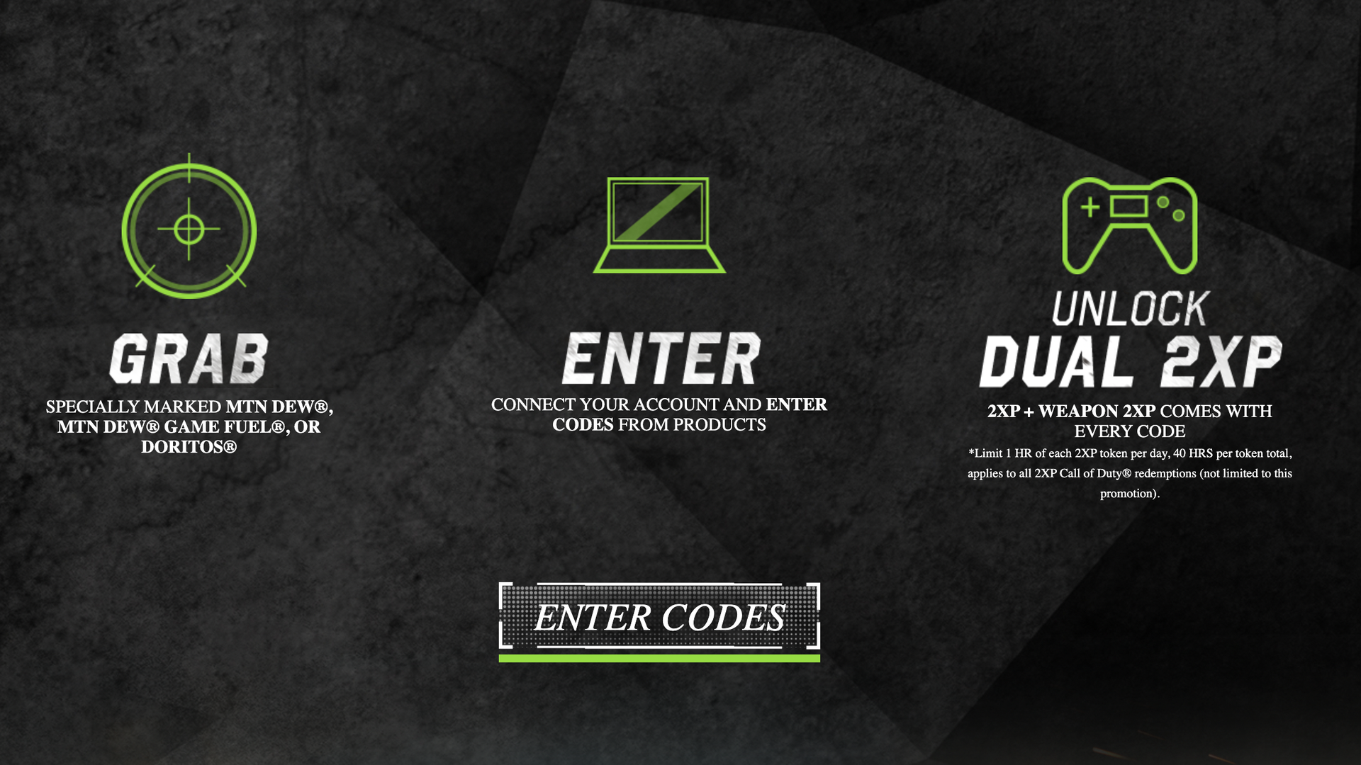 A screenshot of a Mountain Dew promotion featuring Call of Duty.