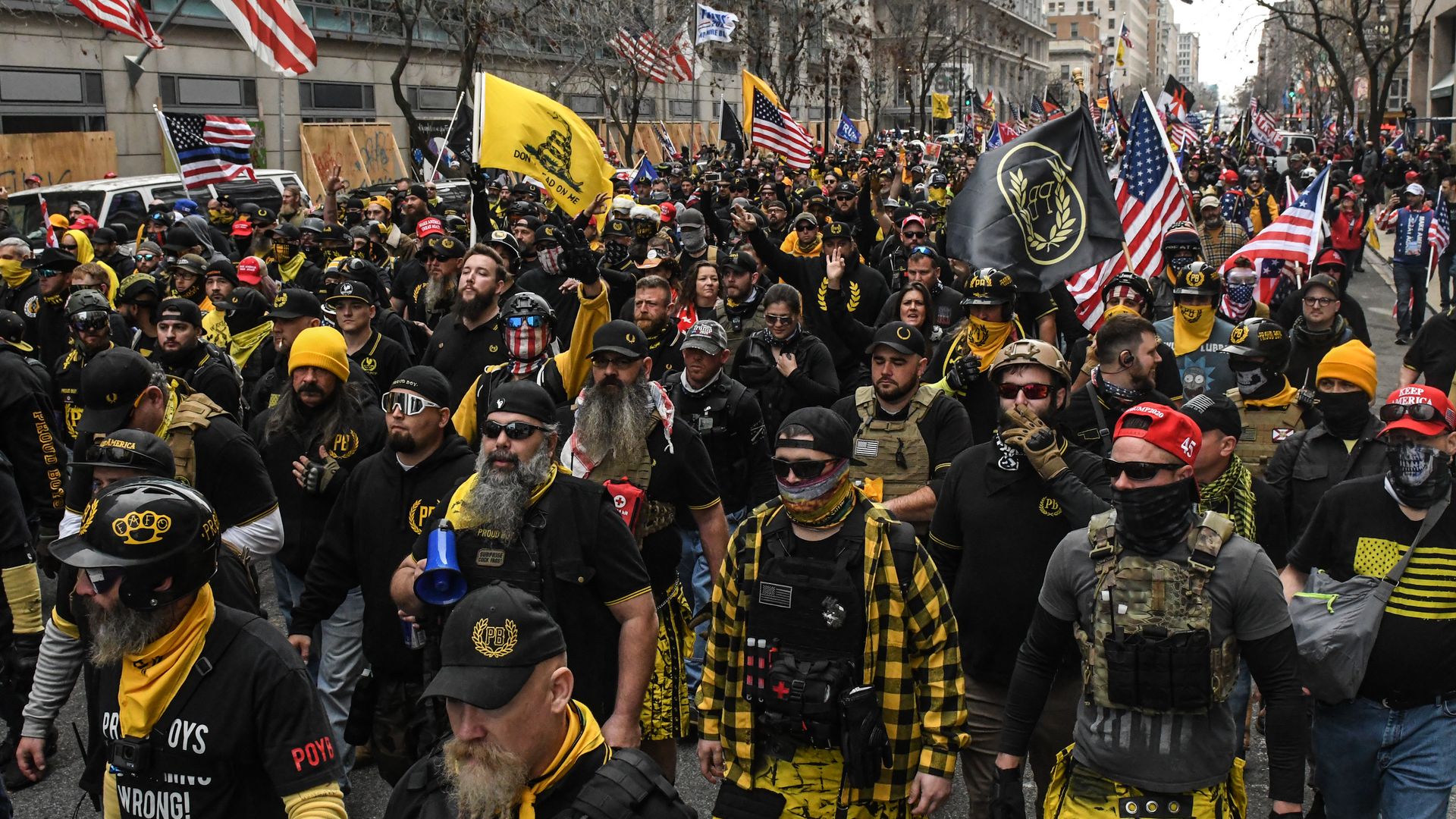Proud Boys marching through D.C. in December 2020. 