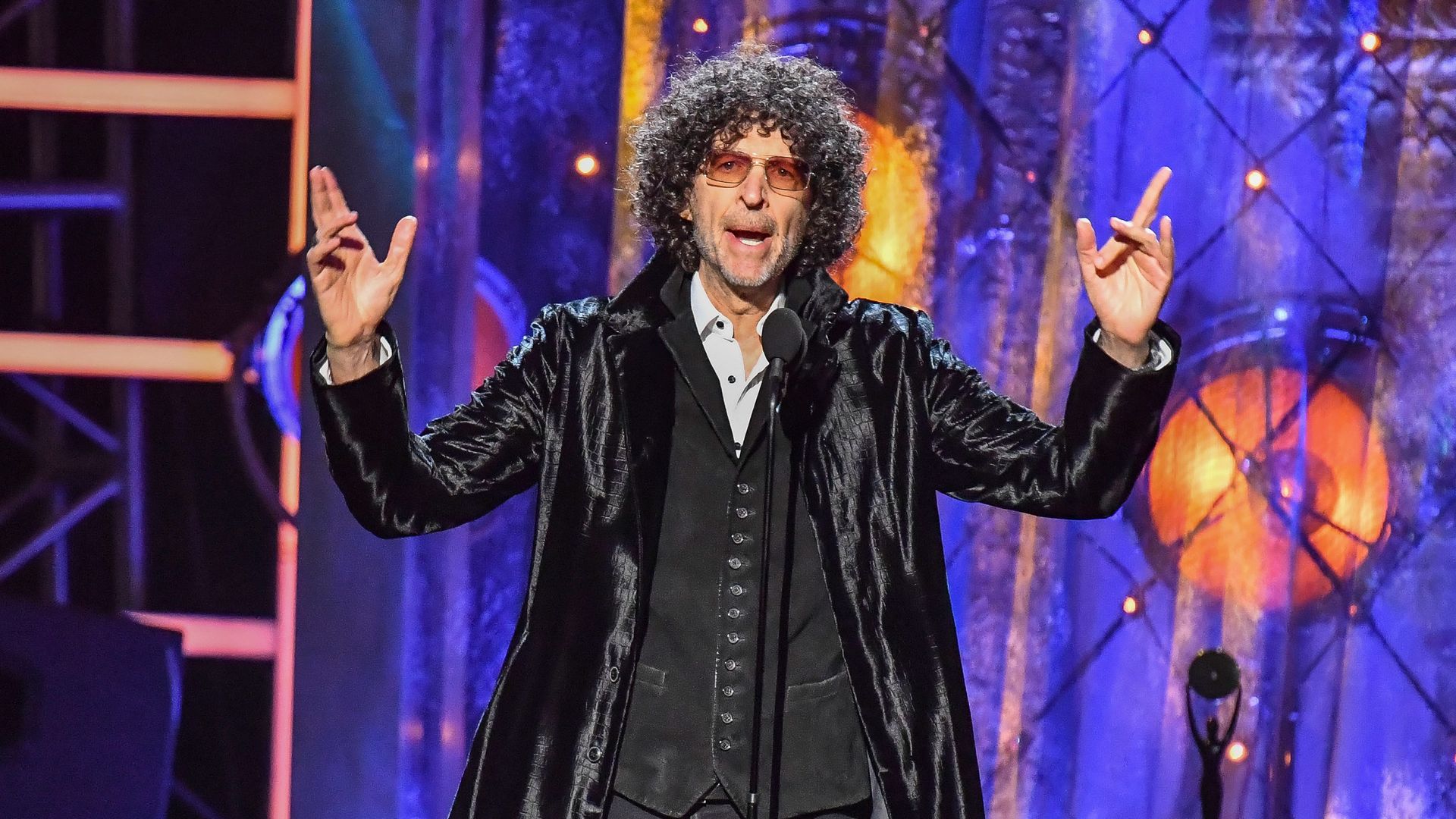 CLEVELAND, OH - APRIL 14: Howard Stern inducts Bon Jovi on stage during the 33rd Annual Rock & Roll Hall of Fame Induction Ceremony at Public Auditorium on April 14, 2018 in Cleveland, Ohio. (Photo by Jeff Kravitz/FilmMagic)