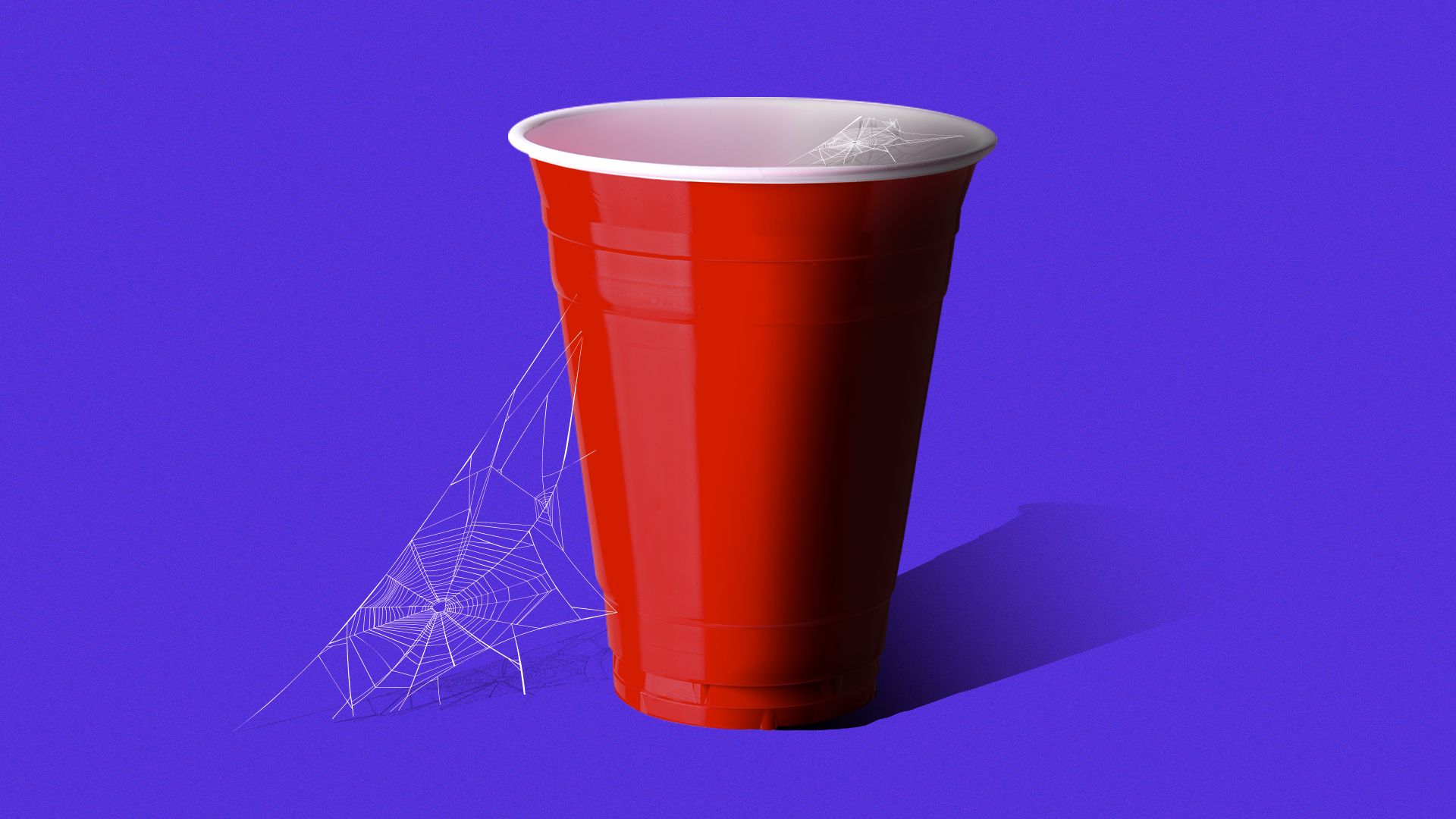 Illustration of a red Solo cup with cobwebs on it.