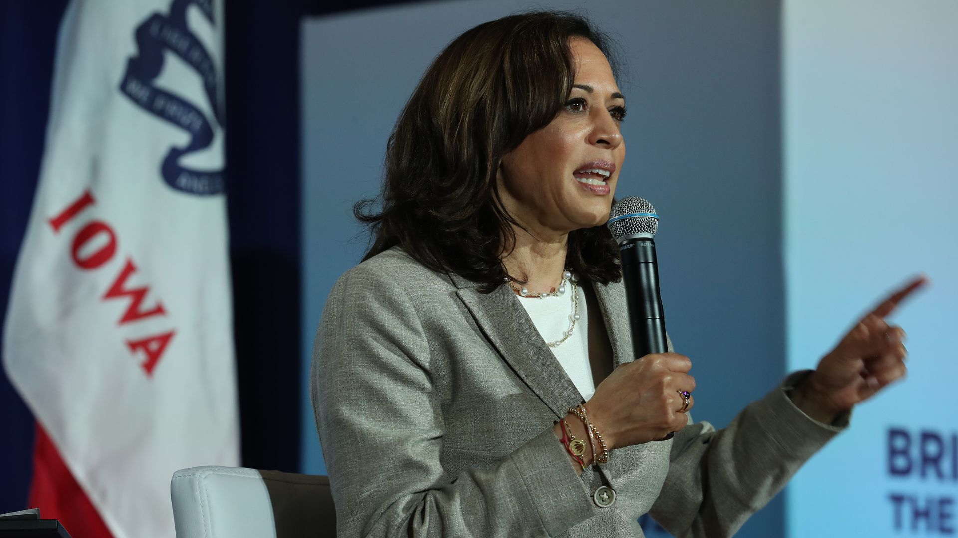 Kamala Harris speaking at an AARP event in Iowa
