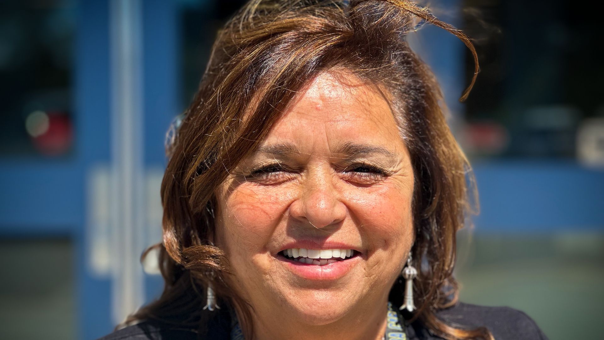 Karen Sanchez-Griego, superintendent of the rural Cuba Independent School District in Cuba, N.M., outside of her office.
