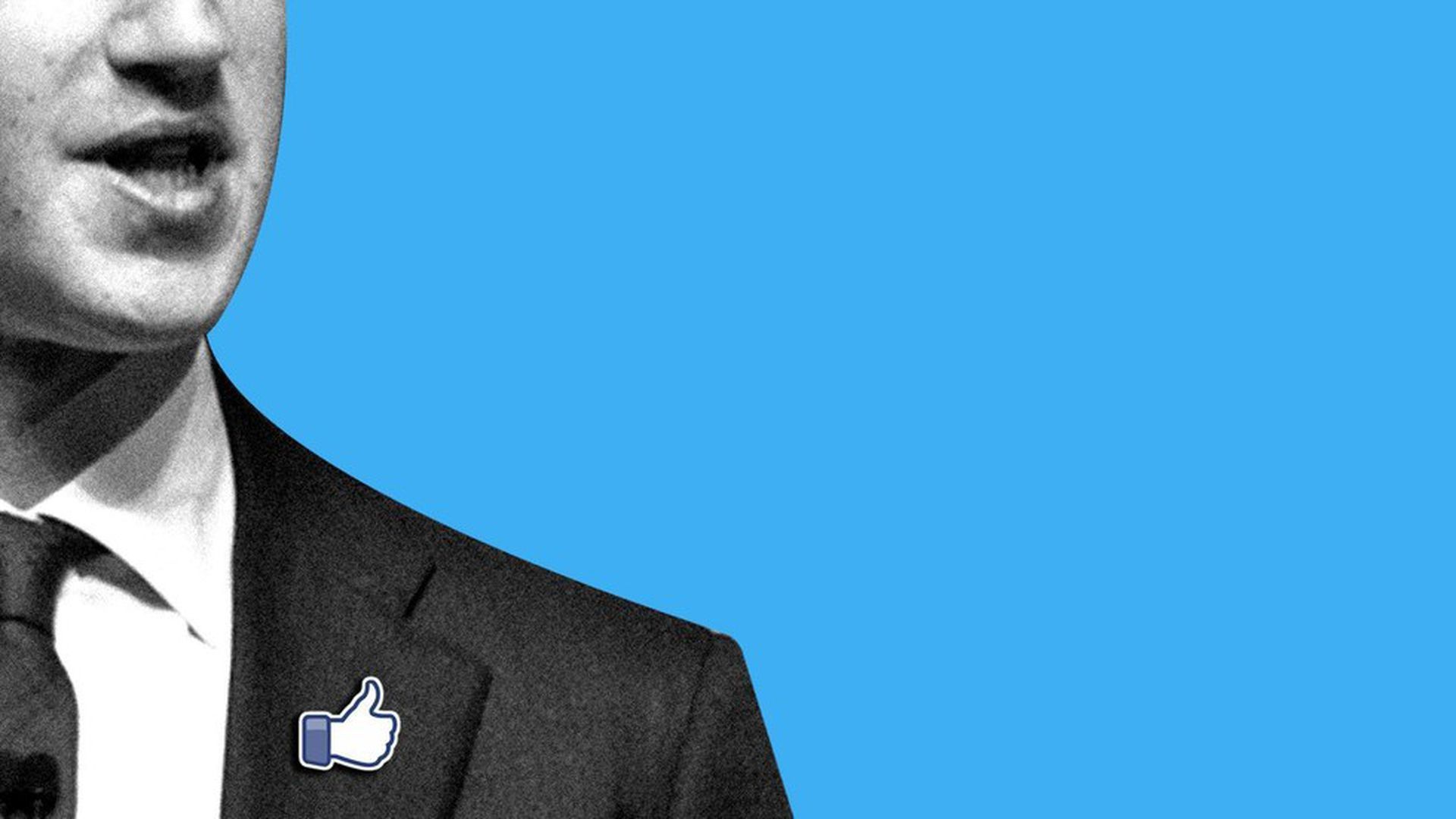 Mark Zuckerberg with thumbs-up pin.