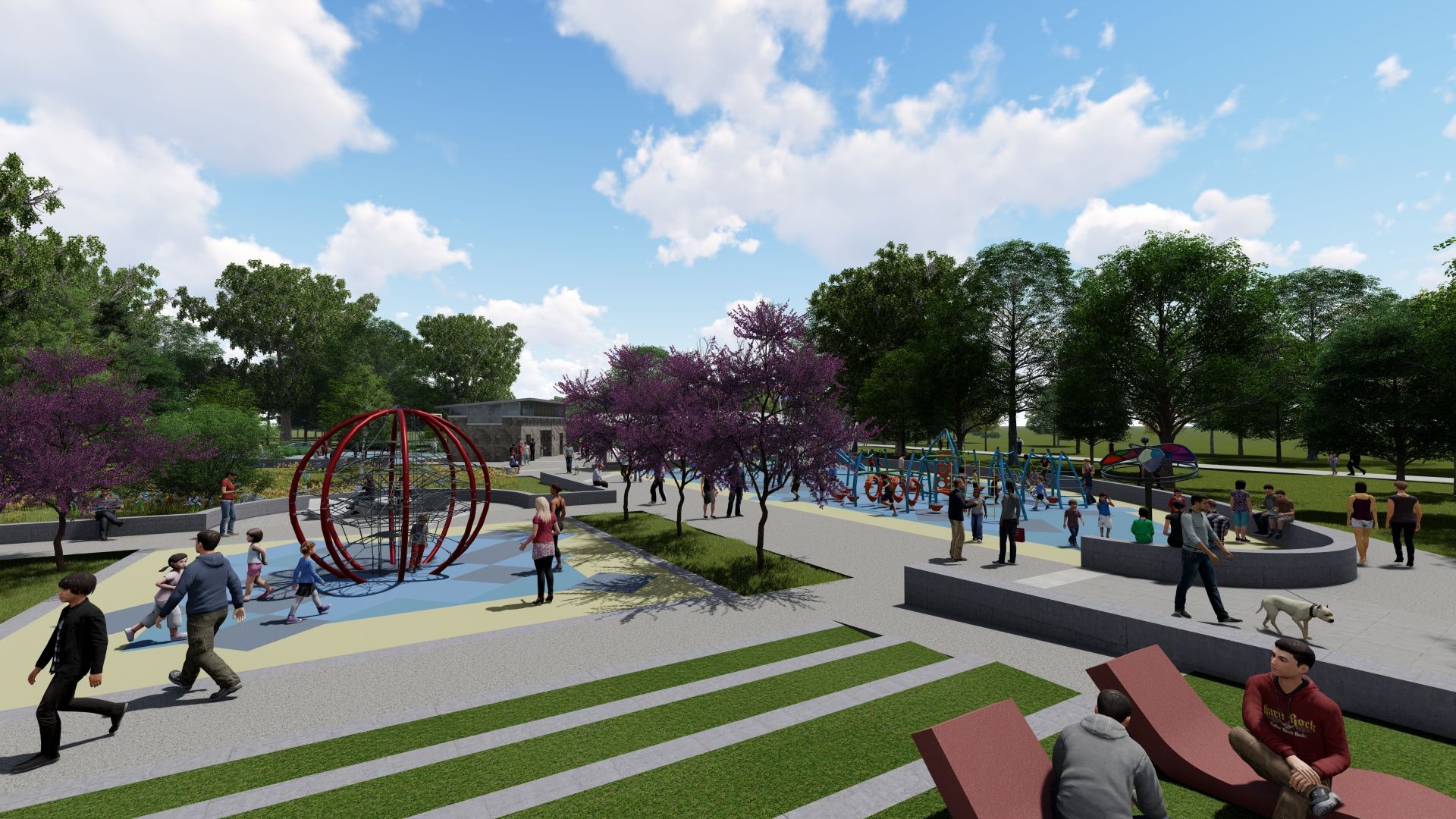 A rendering showing the play area and seating at Enota Park.