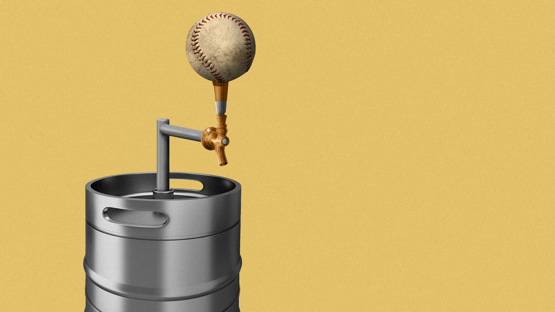 Illustration of a beer keg with a softball tap.