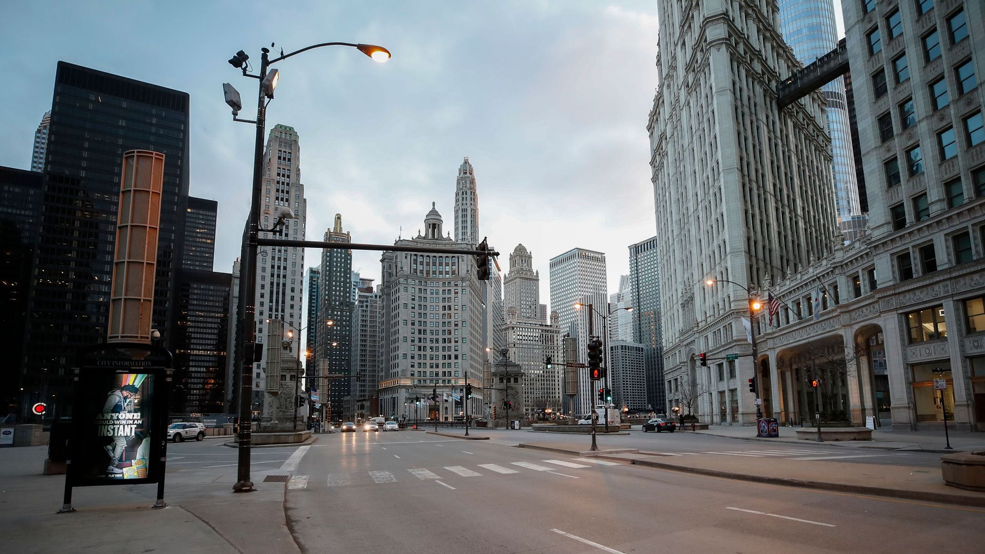 Empty Michigan Avenue is seen in Chicago