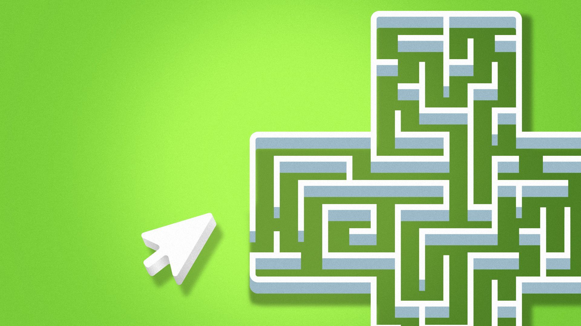 Illustration of a cursor ntext to a cross-shaped maze.