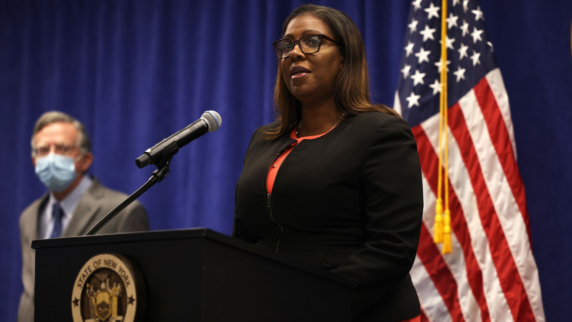 New York Attorney General Letitia James speaking in August.