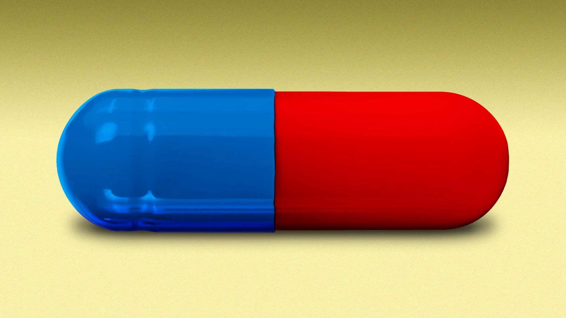 Illustration of a pill colored blue on one half and red on the other