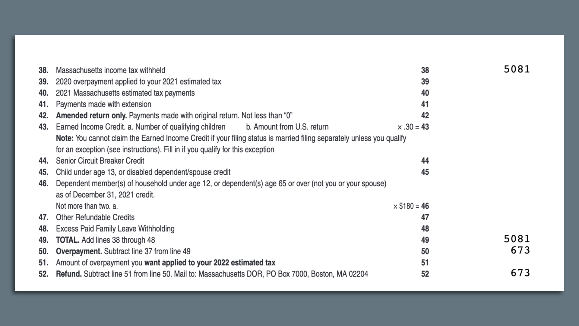 Massachusetts Tax Rebate Calculator