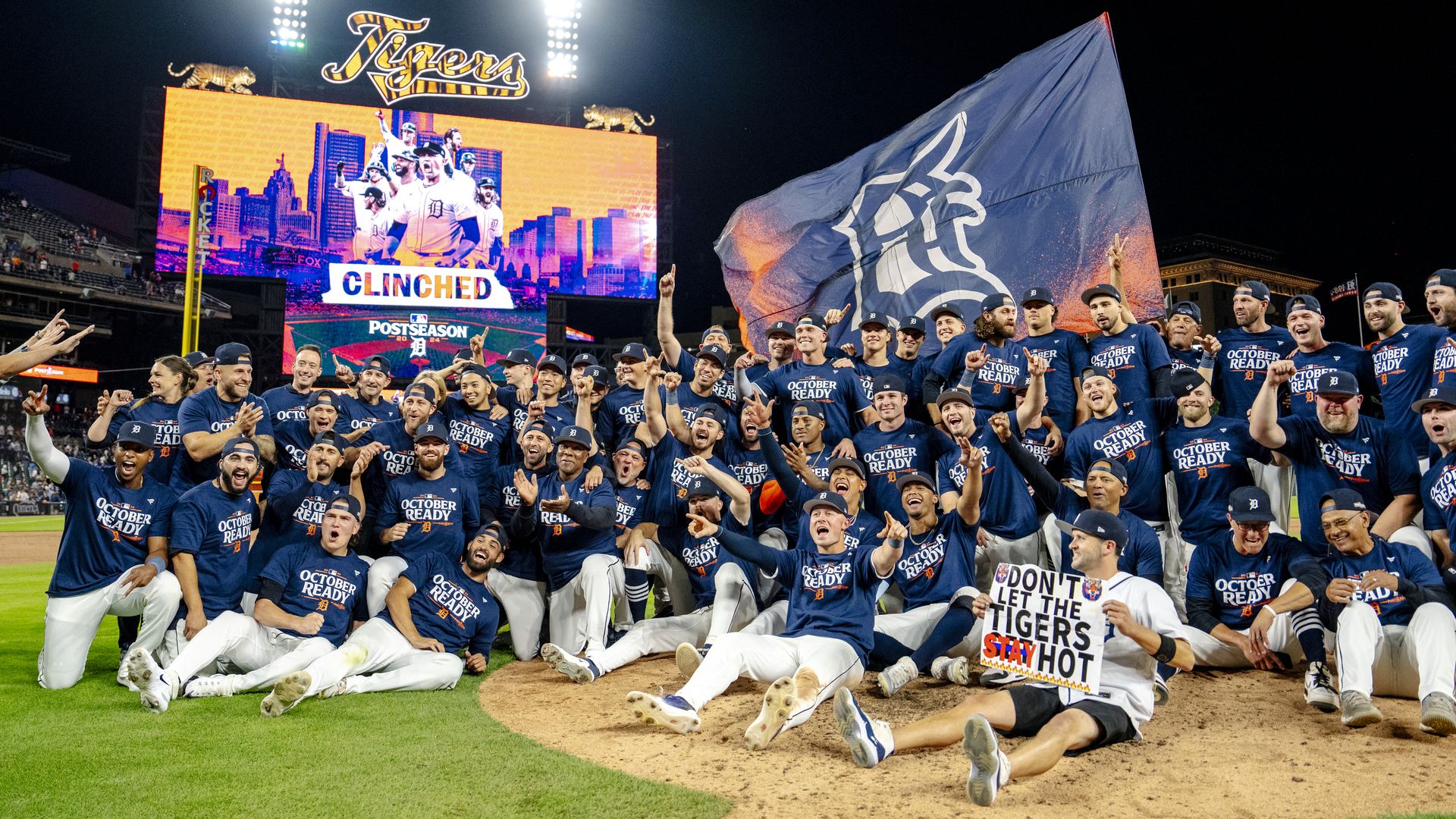 The Tigers' group photo after their playoff-clinching win on Friday. 