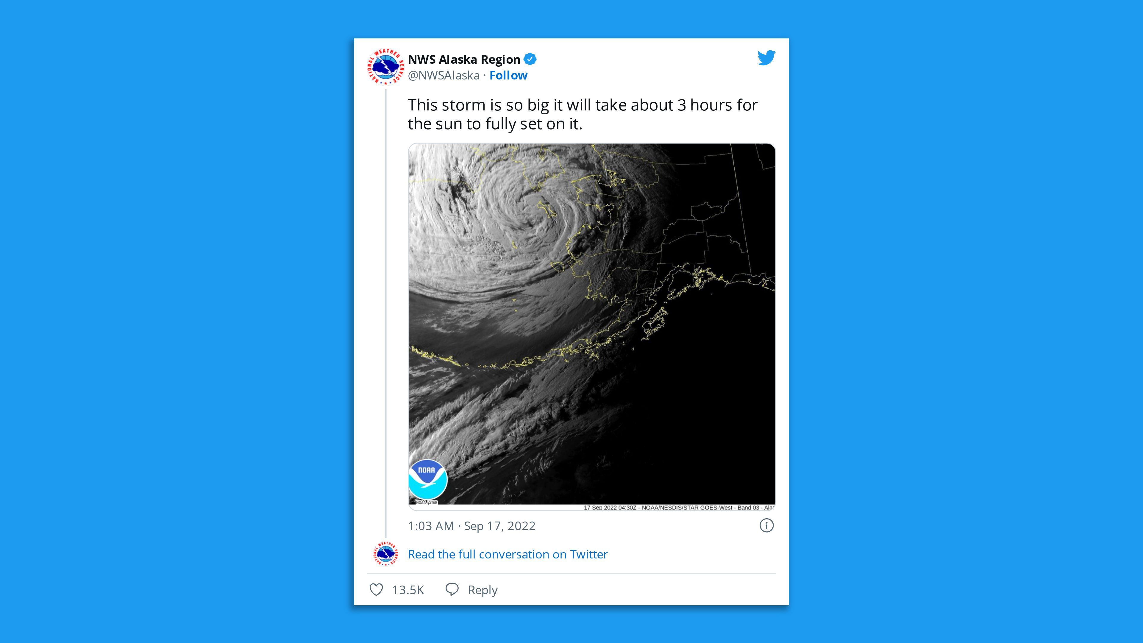 Tweet about the size of the Alaska storm.