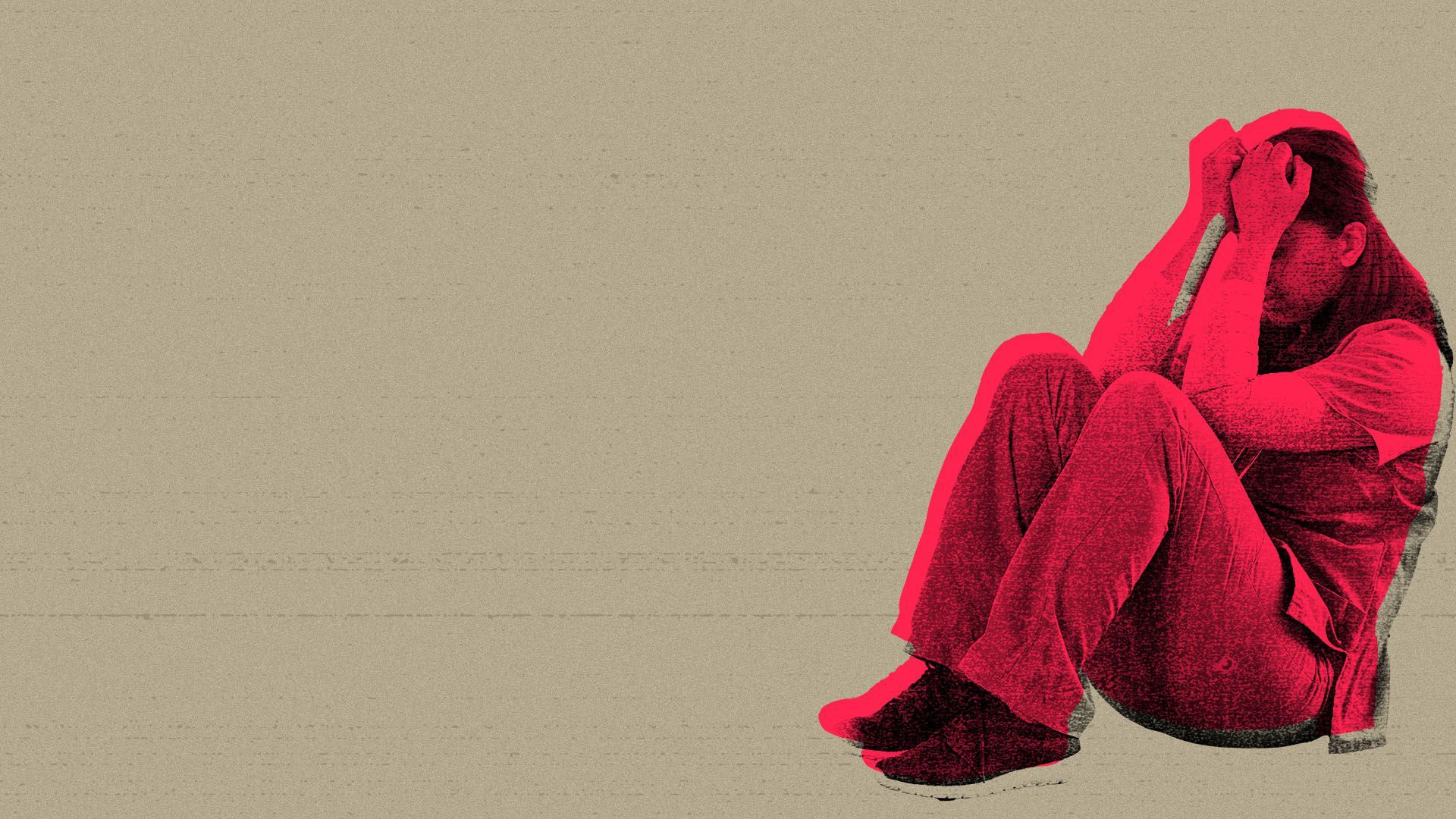 Illustrated collage of a suffering healthcare worker.