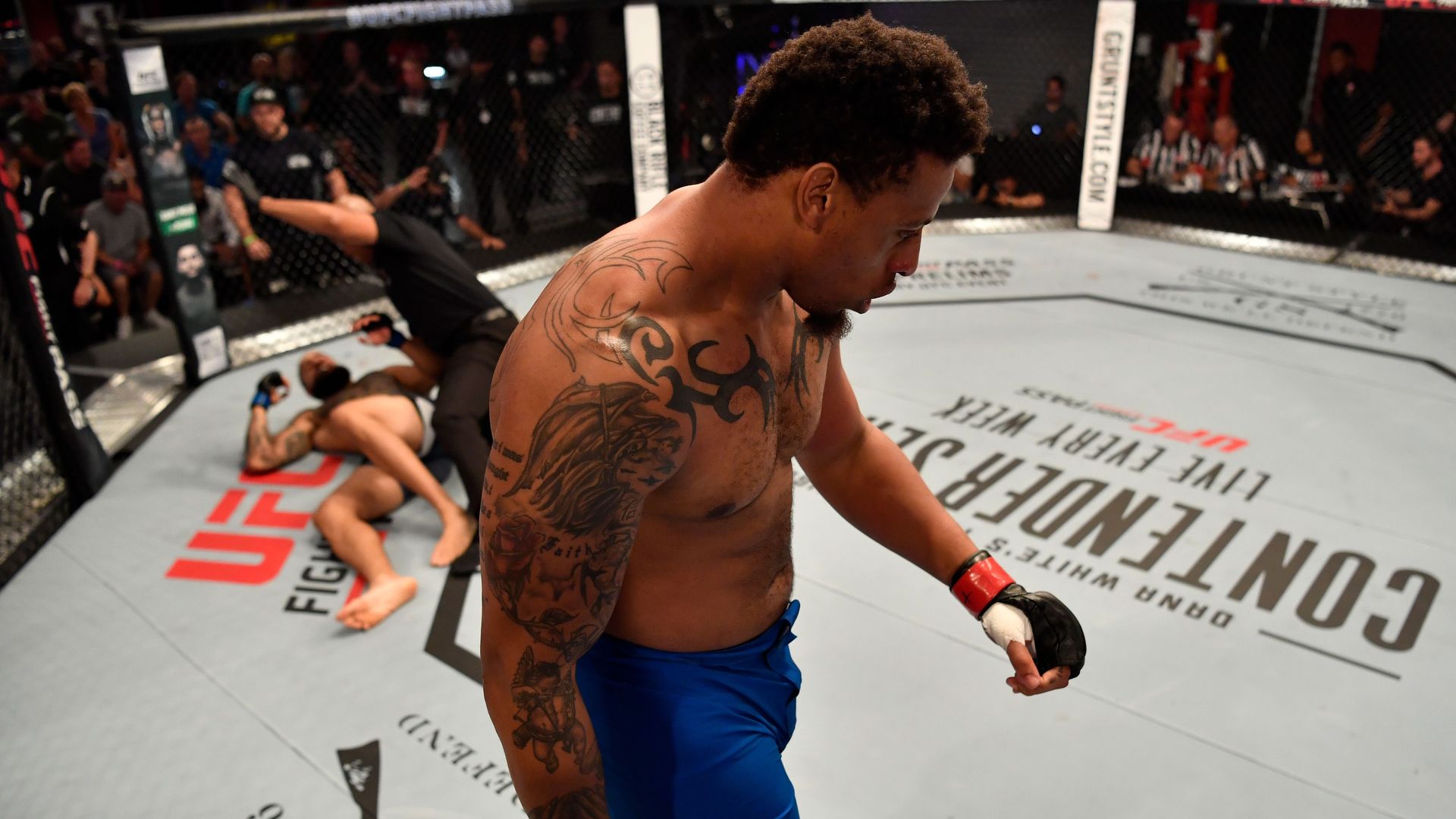 Greg Hardy after knocking his opponent down. 