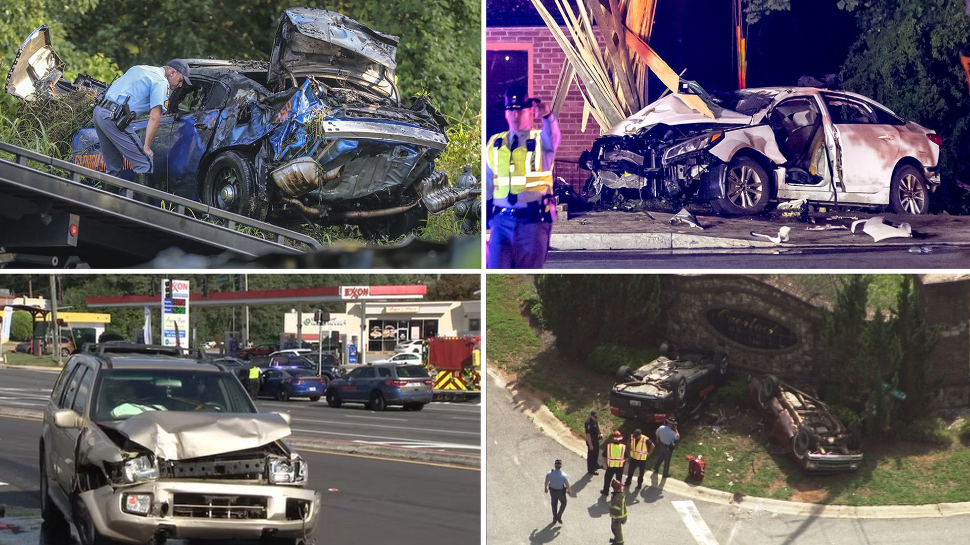 A collage of images from the crash scenes stemming from pursuits of fleeing vehicles by the Georgia State Patrol.