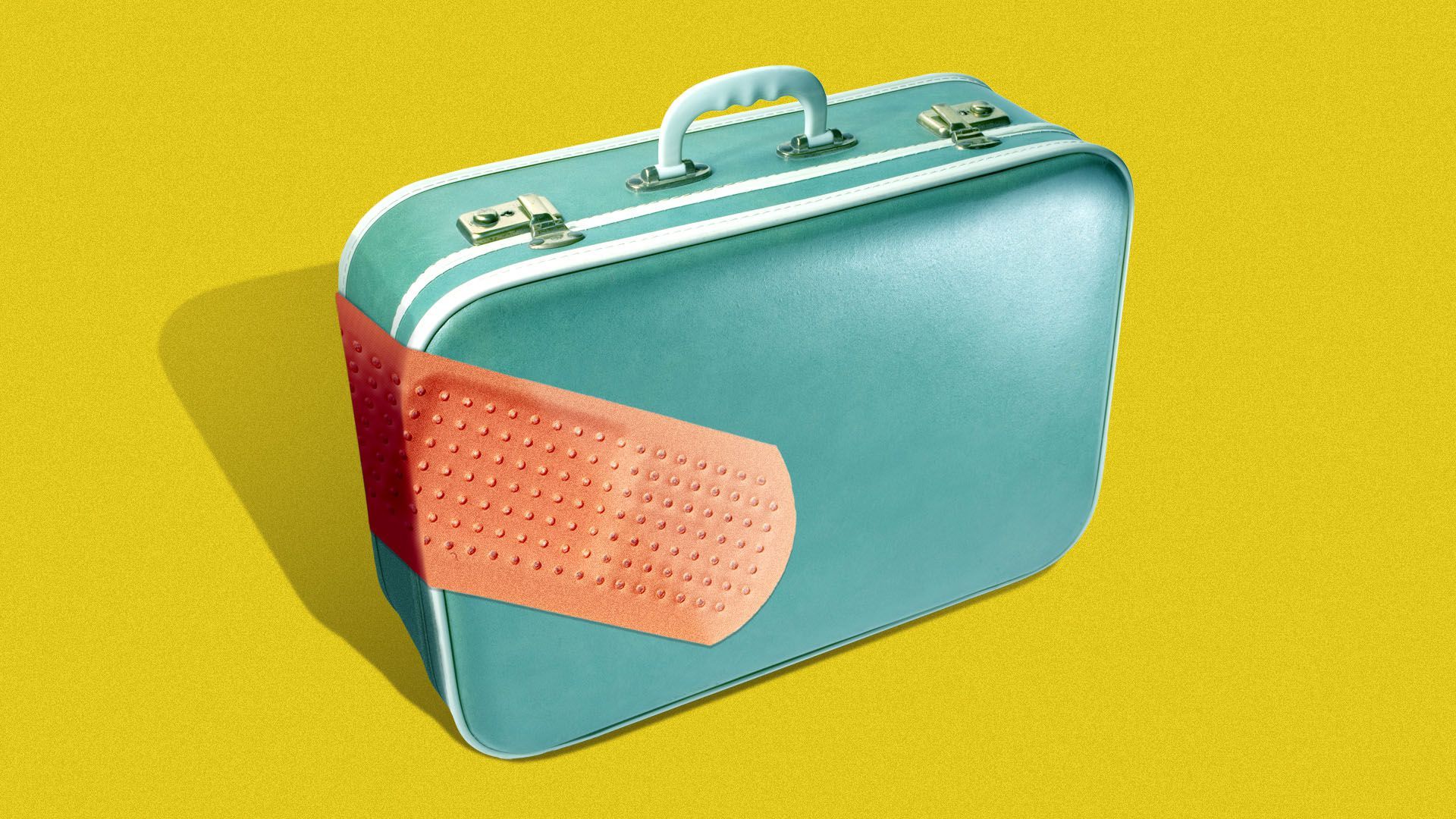 Illustration of a suitcase with a bandaid on it