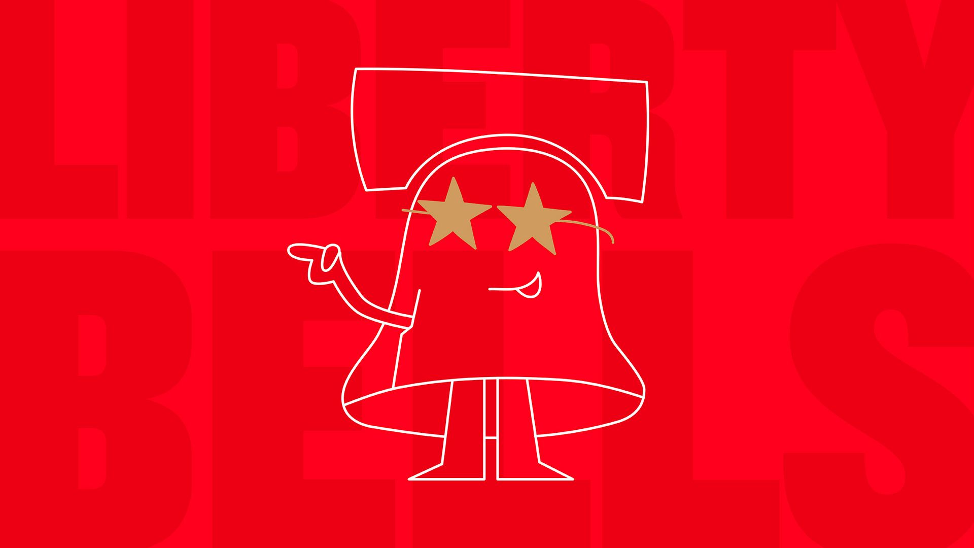 A Liberty Bell cartoon pointing its finger.