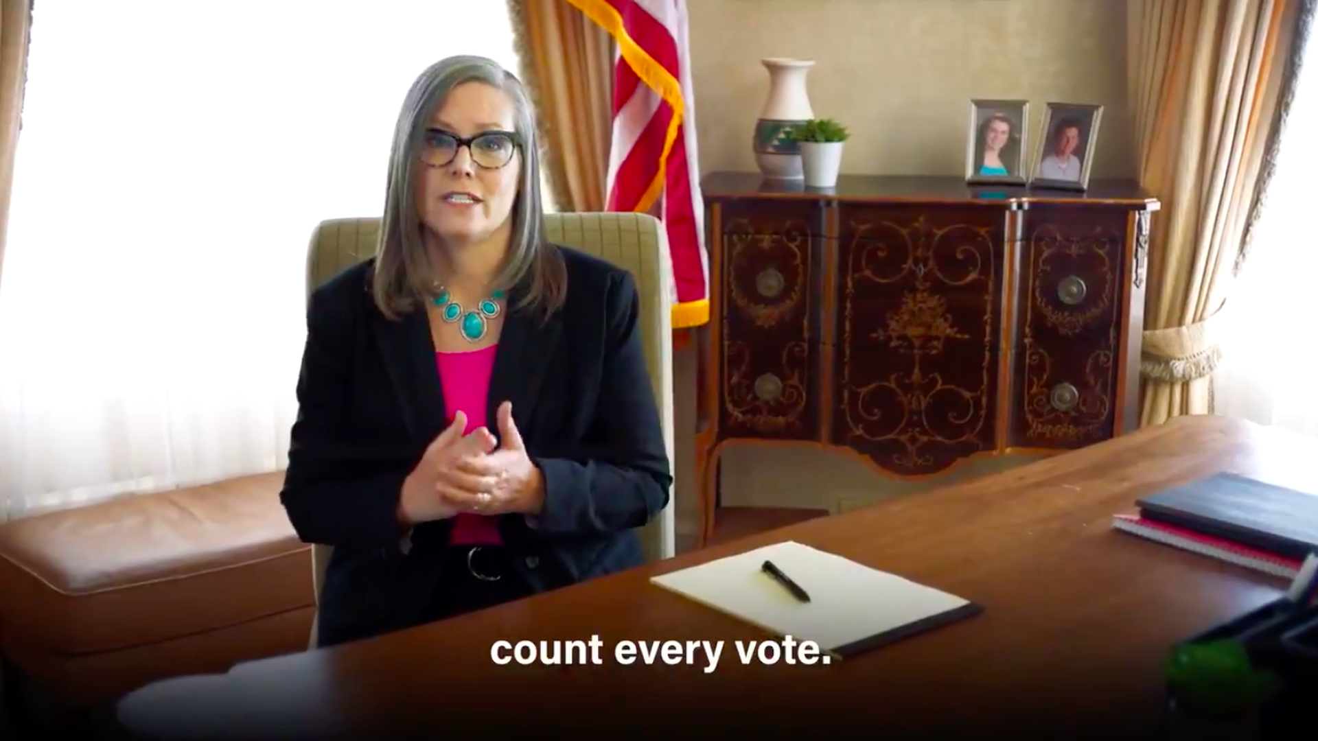 Katie Hobbs pictured in her campaign ad